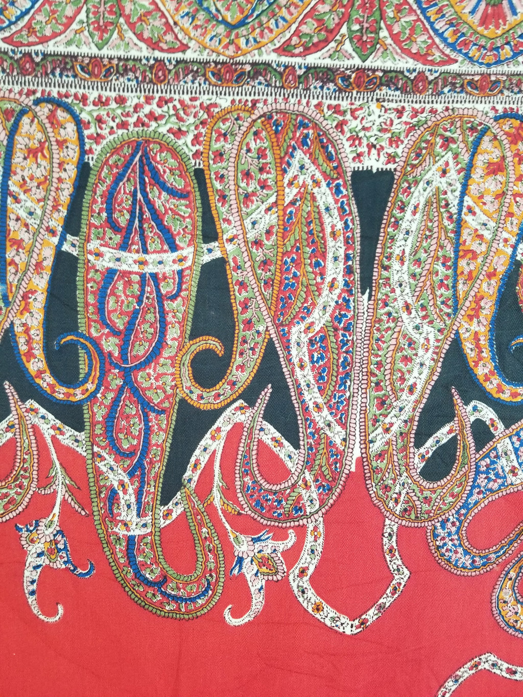 Vintage Traditional Printed Kashmiri Style Paisley Wool Shawl 158x155cm