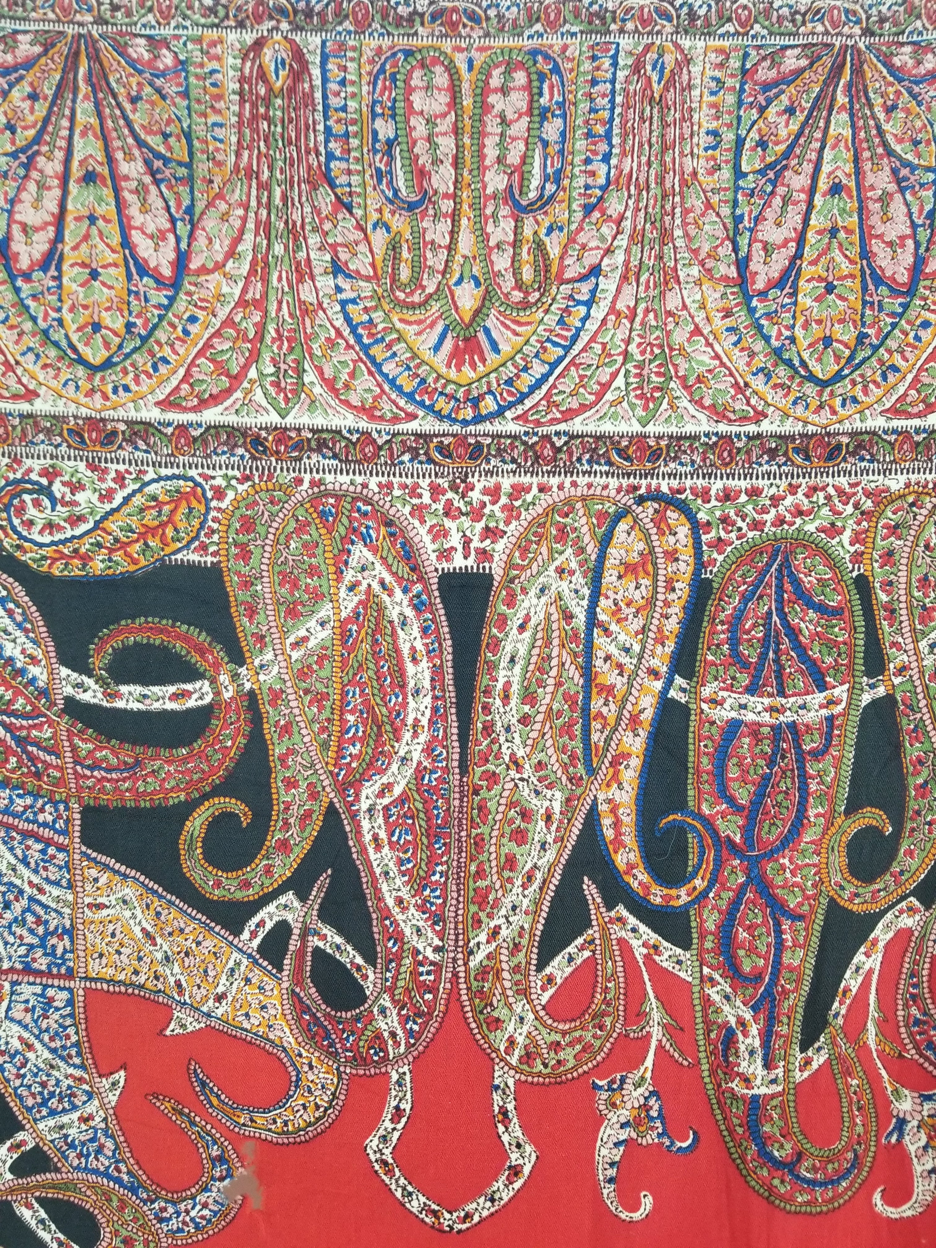 Vintage Traditional Printed Kashmiri Style Paisley Wool Shawl 158x155cm