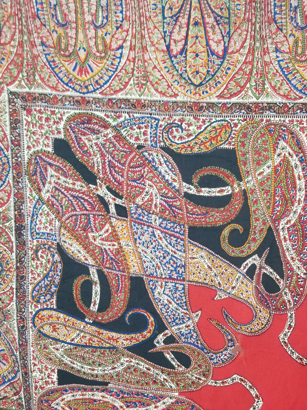 Vintage Traditional Printed Kashmiri Style Paisley Wool Shawl 158x155cm