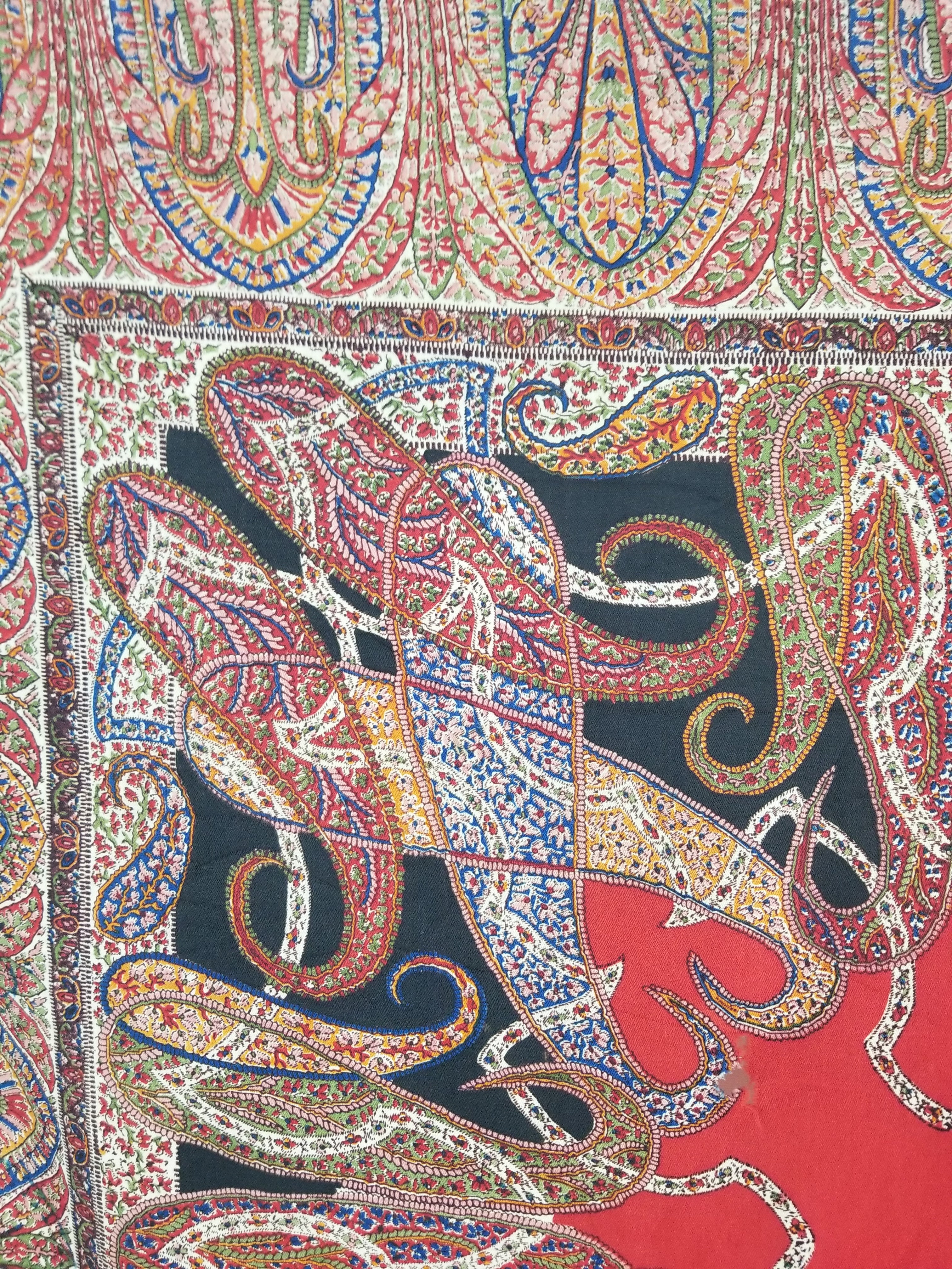 Vintage Traditional Printed Kashmiri Style Paisley Wool Shawl 158x155cm