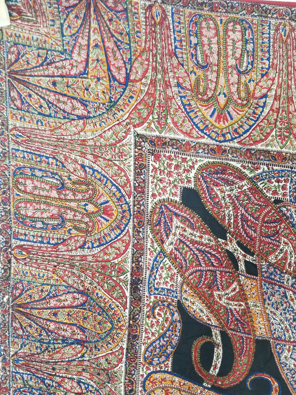 Vintage Traditional Printed Kashmiri Style Paisley Wool Shawl 158x155cm