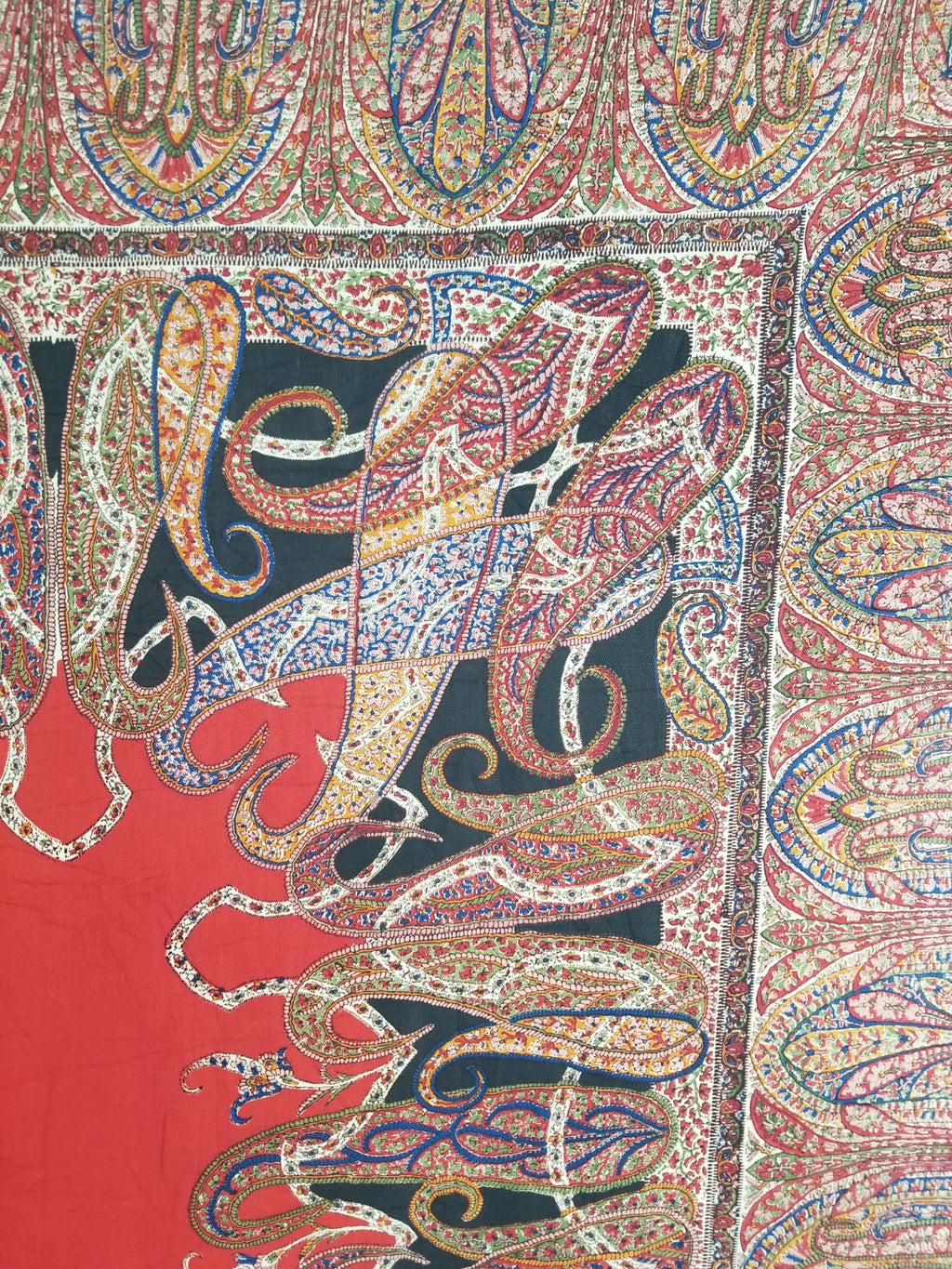 Vintage Traditional Printed Kashmiri Style Paisley Wool Shawl 158x155cm