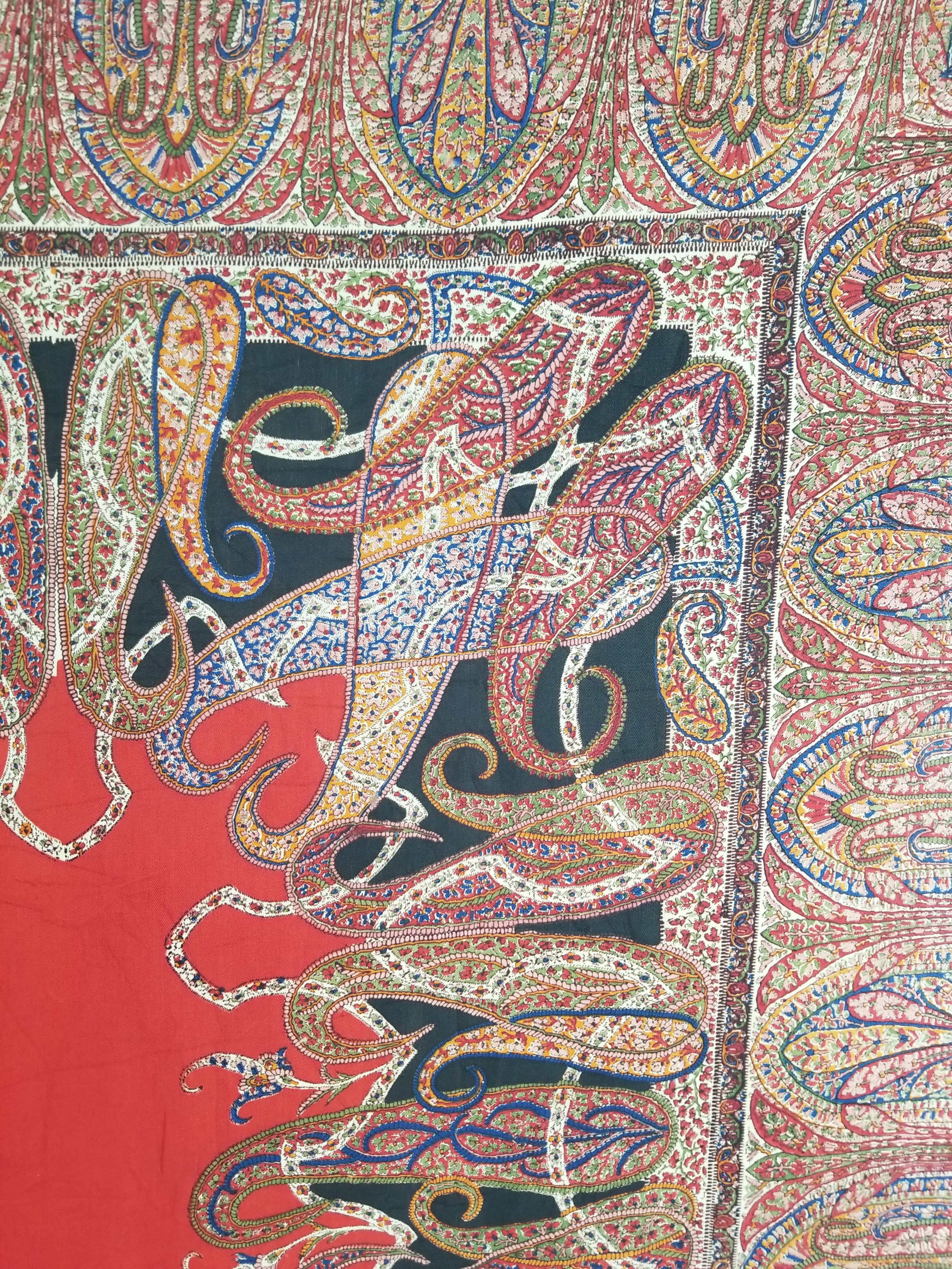Vintage Traditional Printed Kashmiri Style Paisley Wool Shawl 158x155cm
