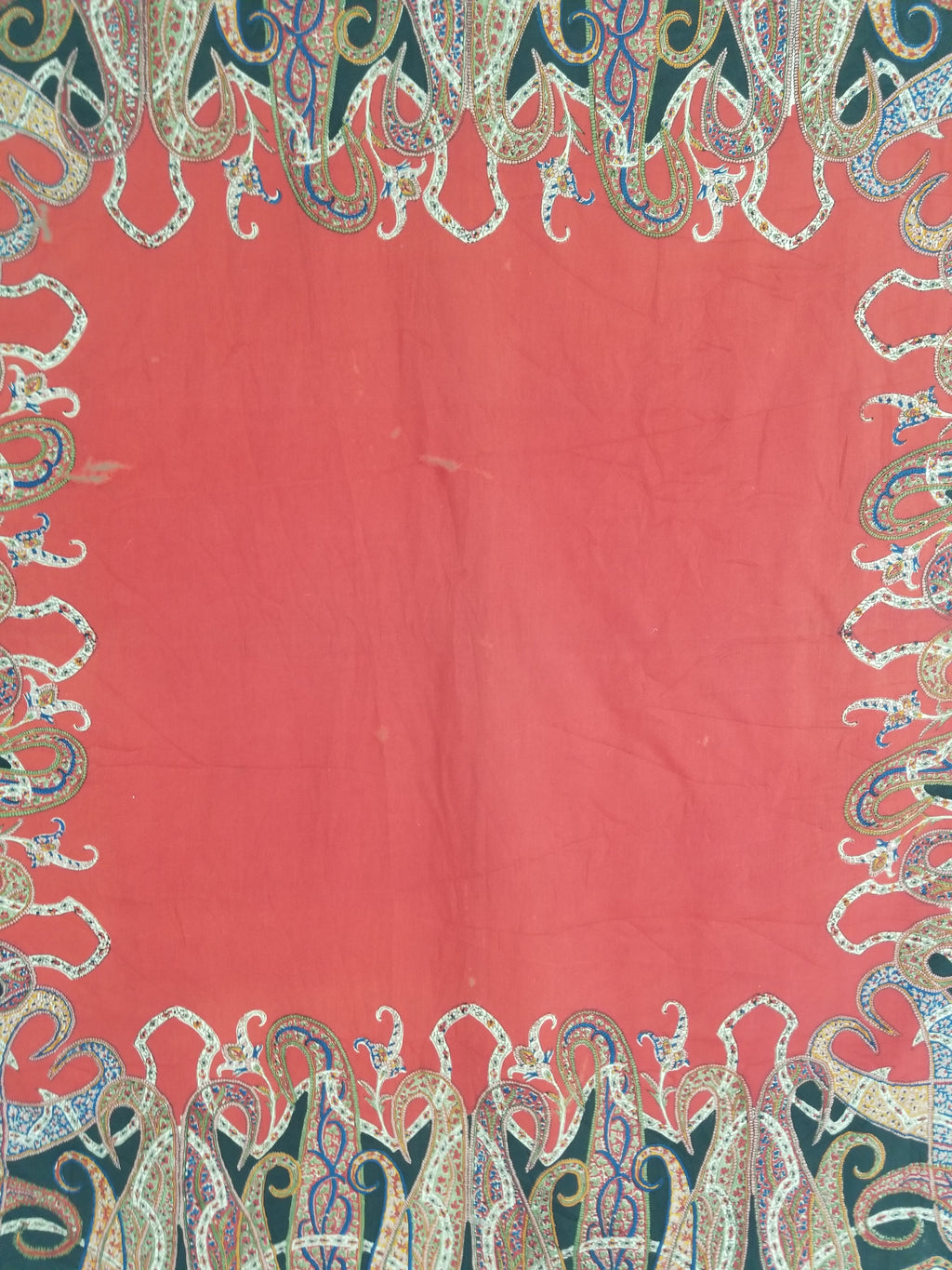 Vintage Traditional Printed Kashmiri Style Paisley Wool Shawl 158x155cm