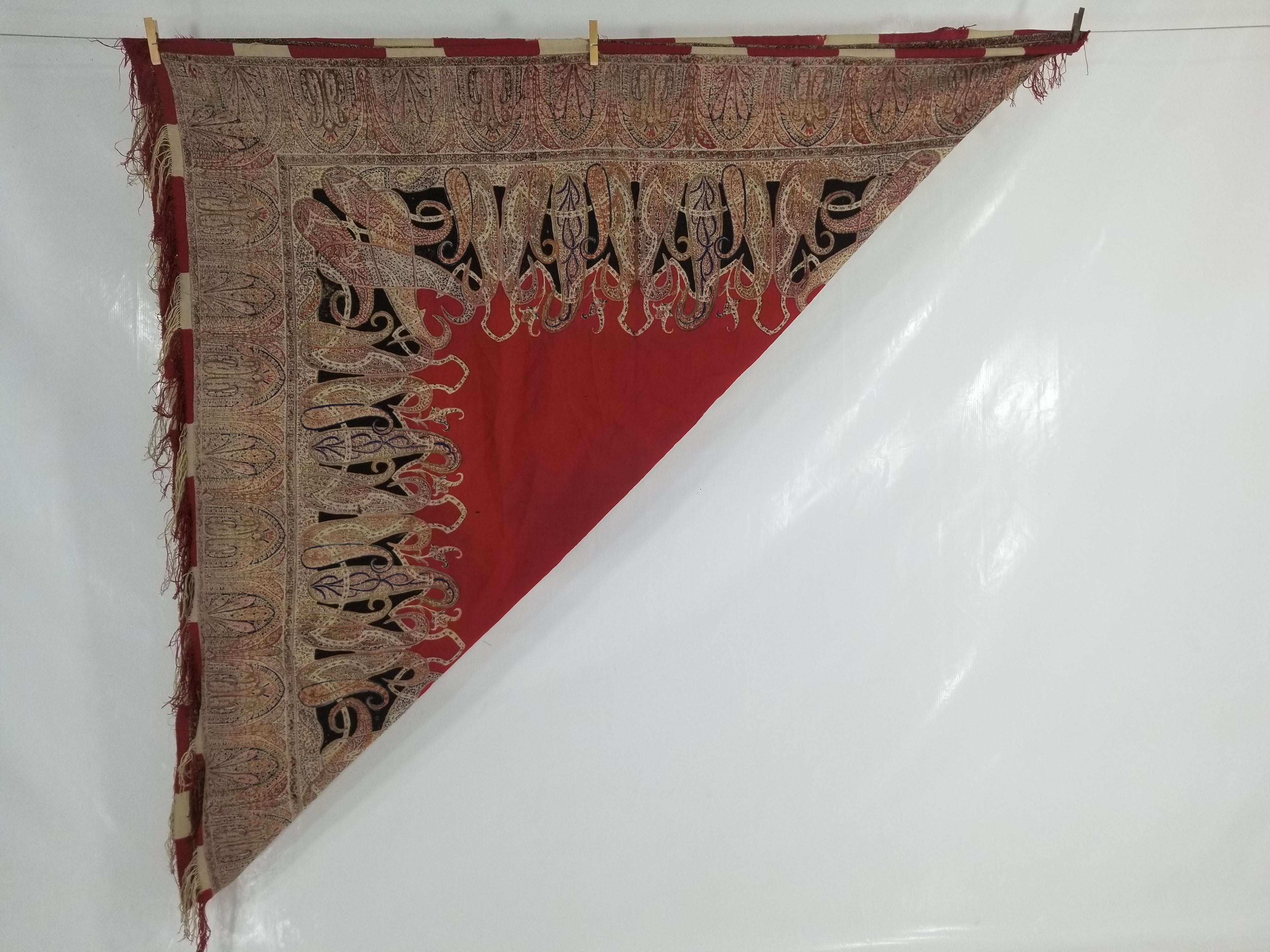 Vintage Traditional Printed Kashmiri Style Paisley Wool Shawl 158x155cm