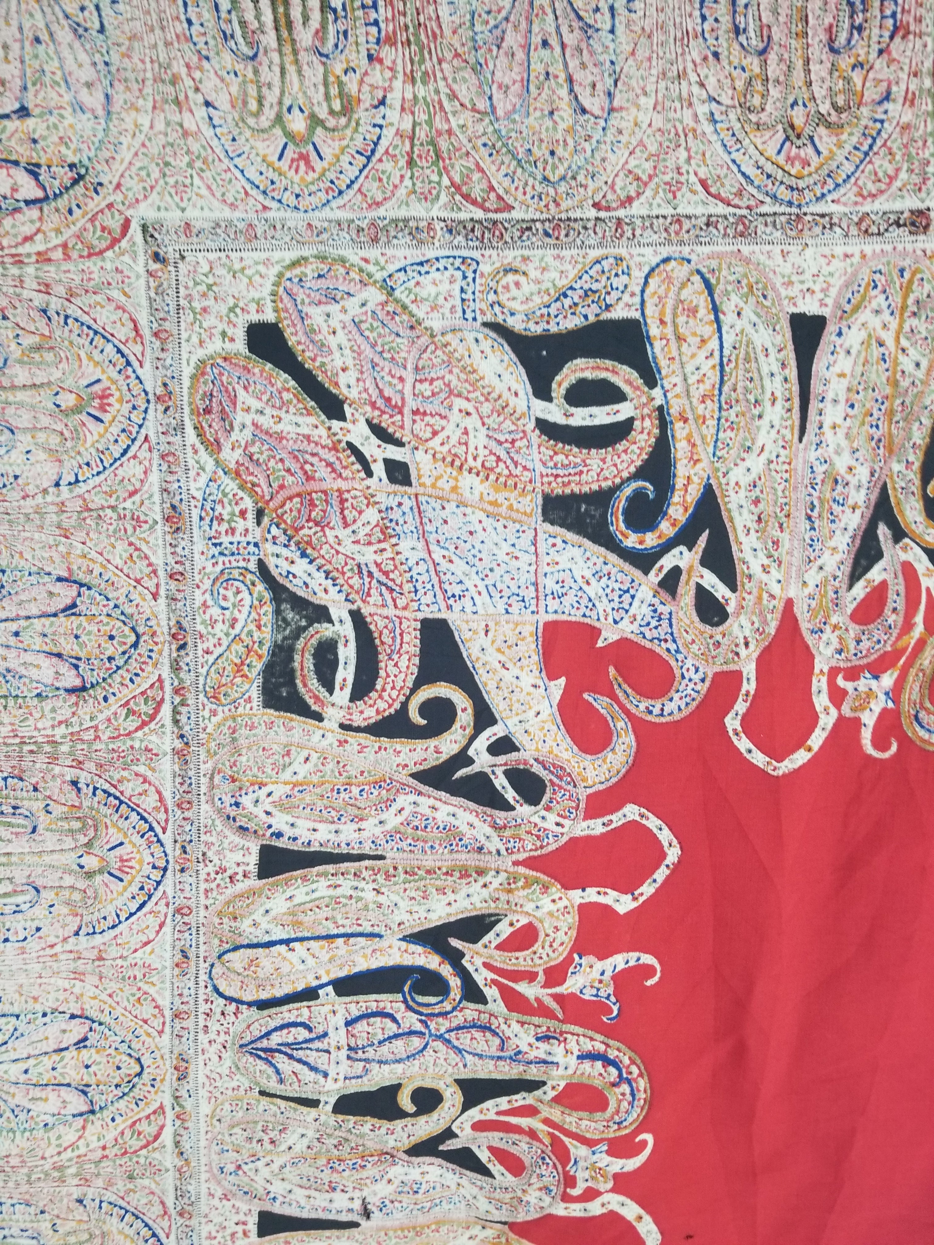 Vintage Traditional Printed Kashmiri Style Paisley Wool Shawl 158x155cm