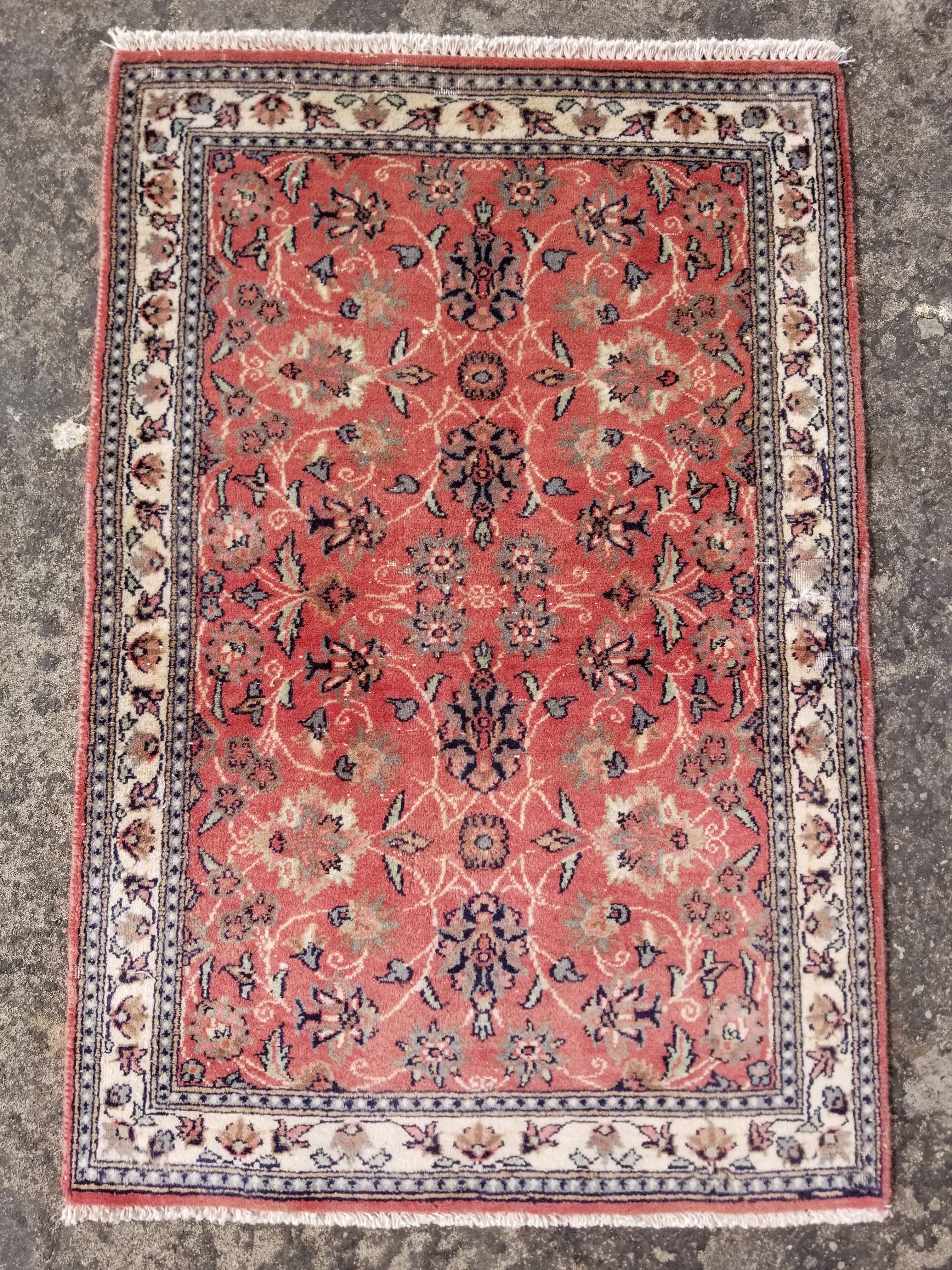 Vintage Traditional Handmade Oriental Wool Multicolor Rug 91x60cm