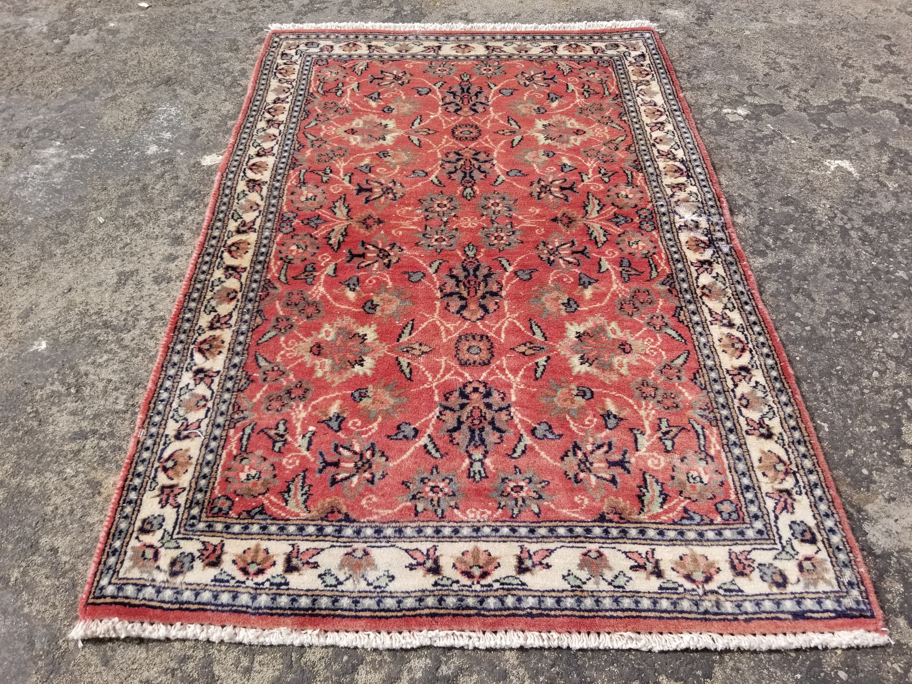 Vintage Traditional Handmade Oriental Wool Multicolor Rug 91x60cm