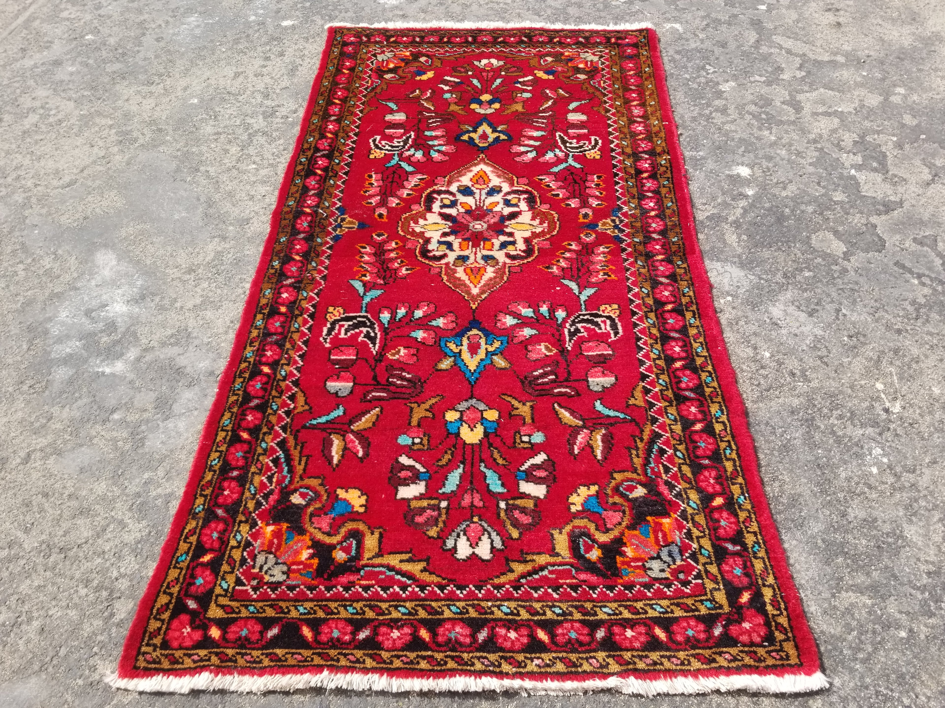 Vintage Traditional Handmade Tribal Oriental Wool Multicolor Rug 131x64cm