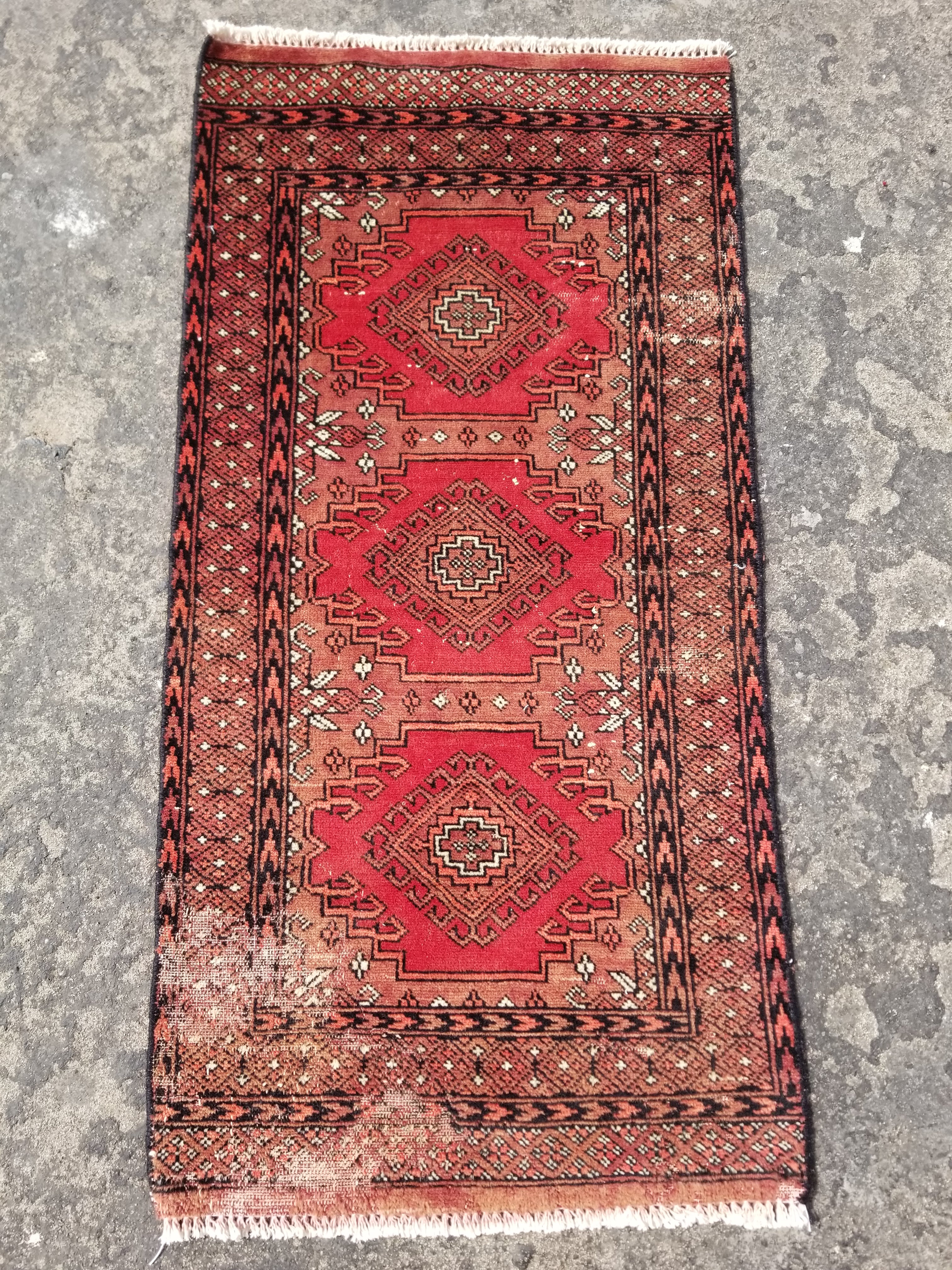Distressed Vintage Traditional Handmade Afghan Bokhara Wool Rug 116x58cm