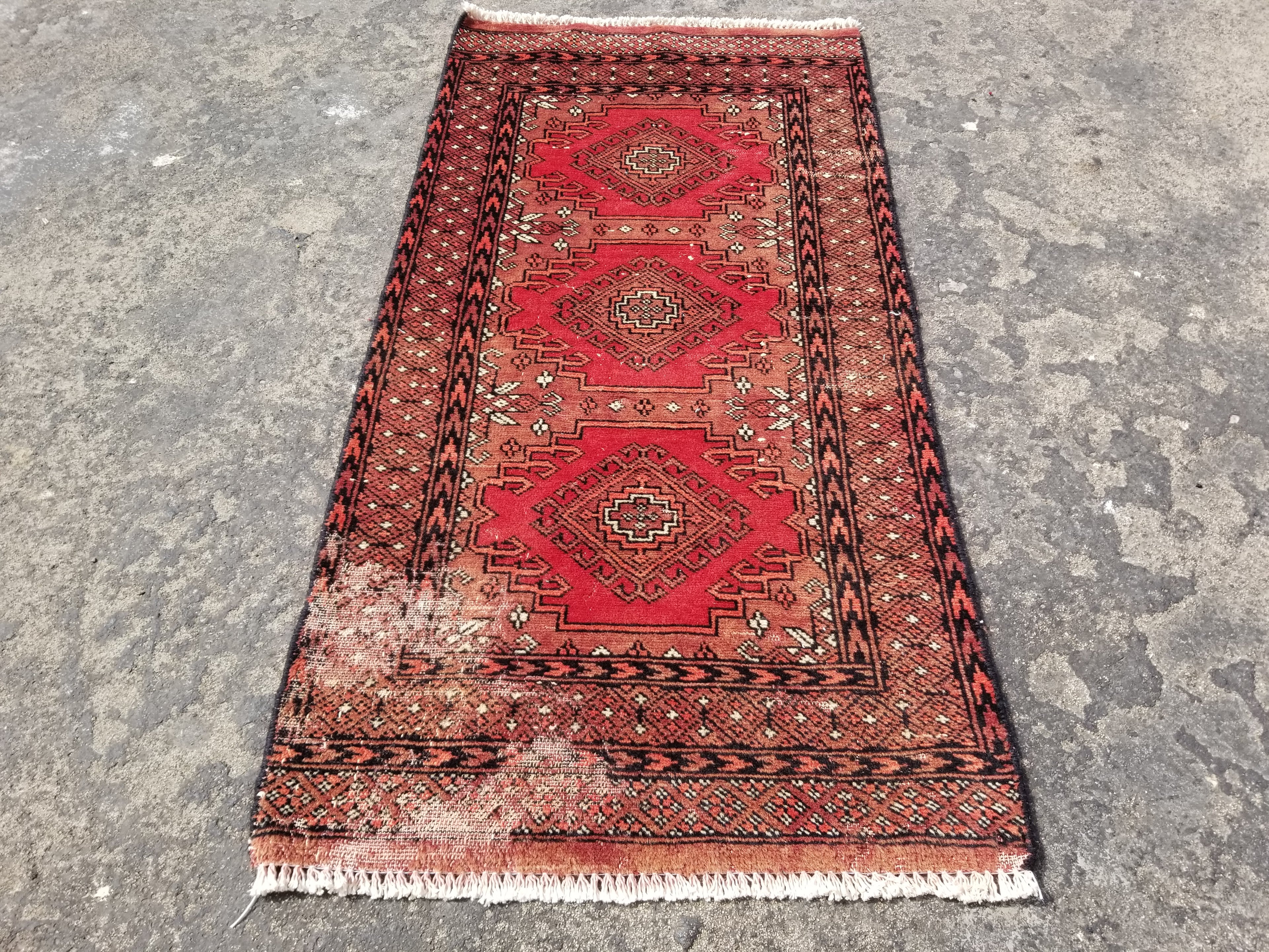 Distressed Vintage Traditional Handmade Afghan Bokhara Wool Rug 116x58cm