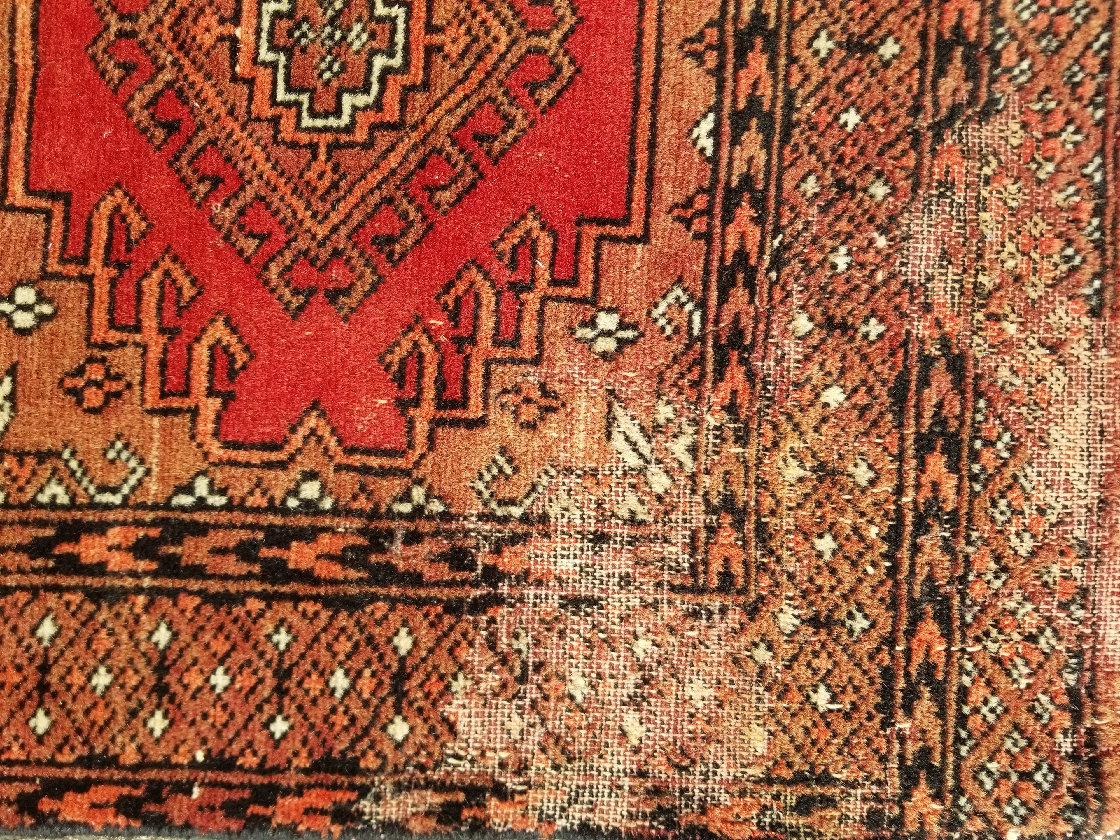 Distressed Vintage Traditional Handmade Afghan Bokhara Wool Rug 116x58cm