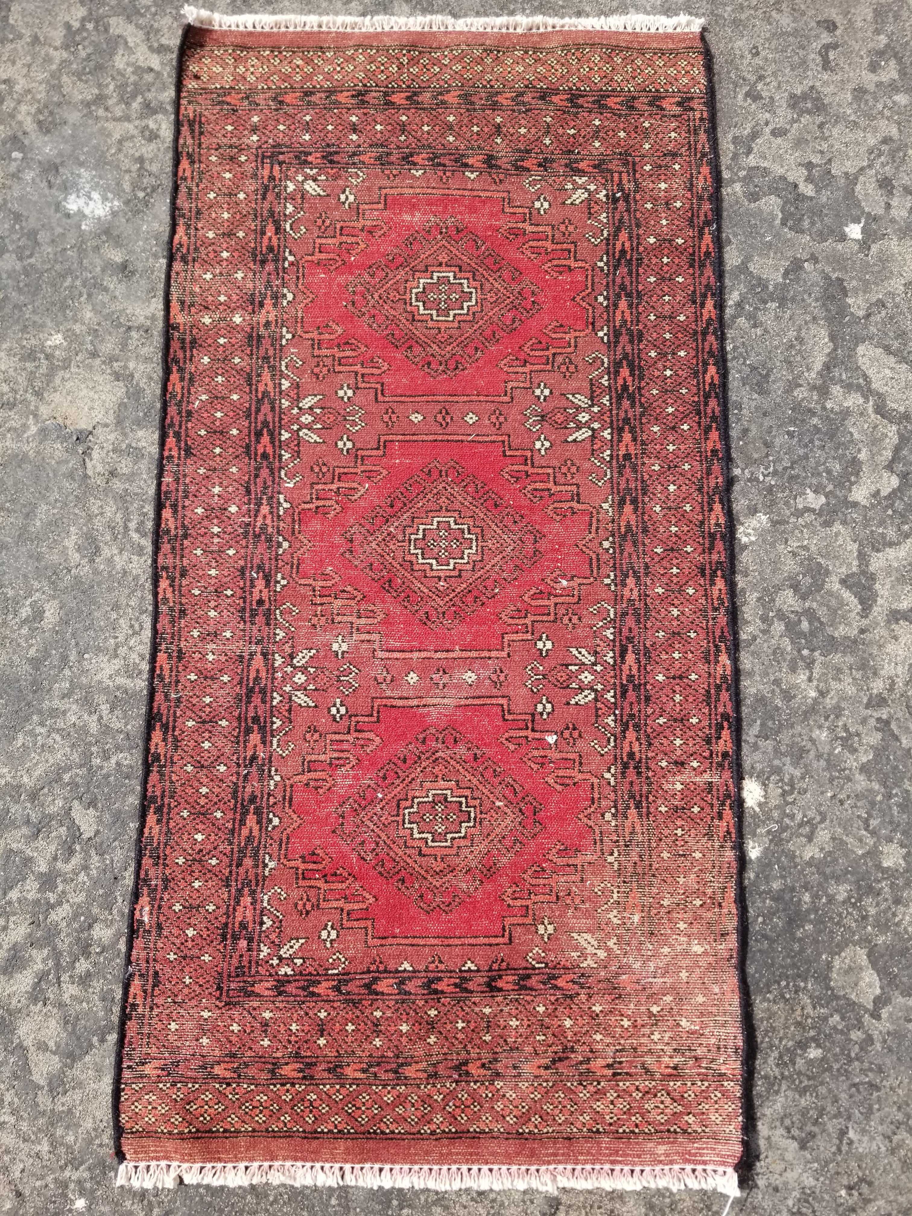 Distressed Vintage Traditional Handmade Afghan Bokhara Wool Rug 116x58cm