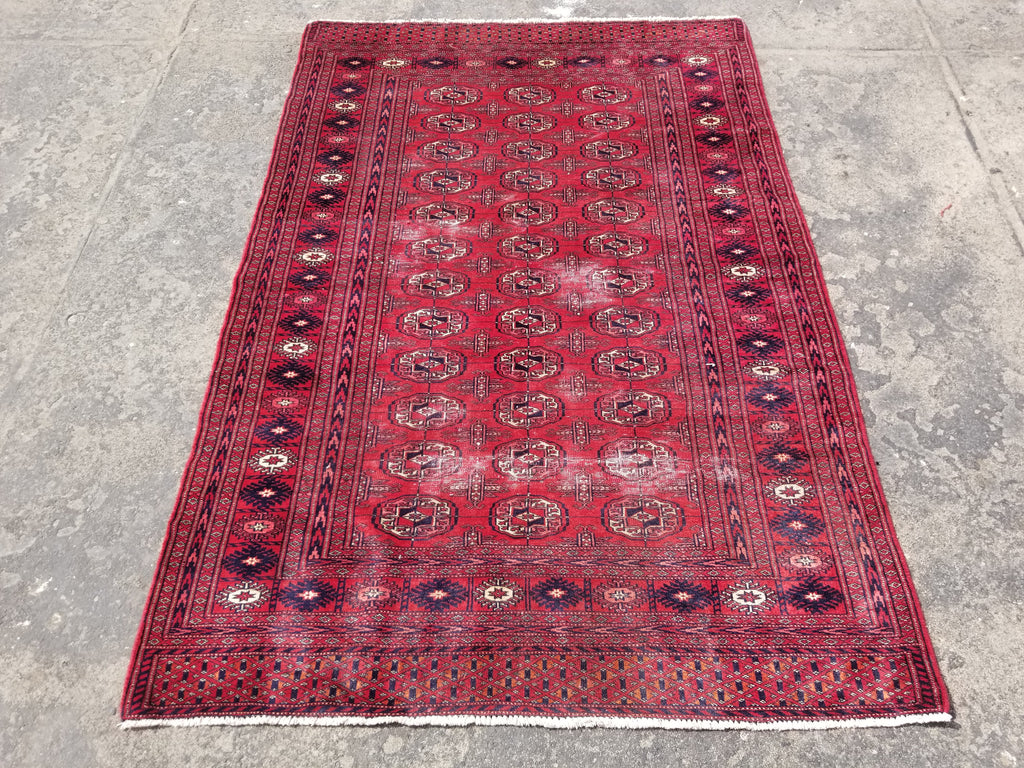Distressed Vintage Traditional Handmade Afghan Bokhara Wool Rug 186x128cm