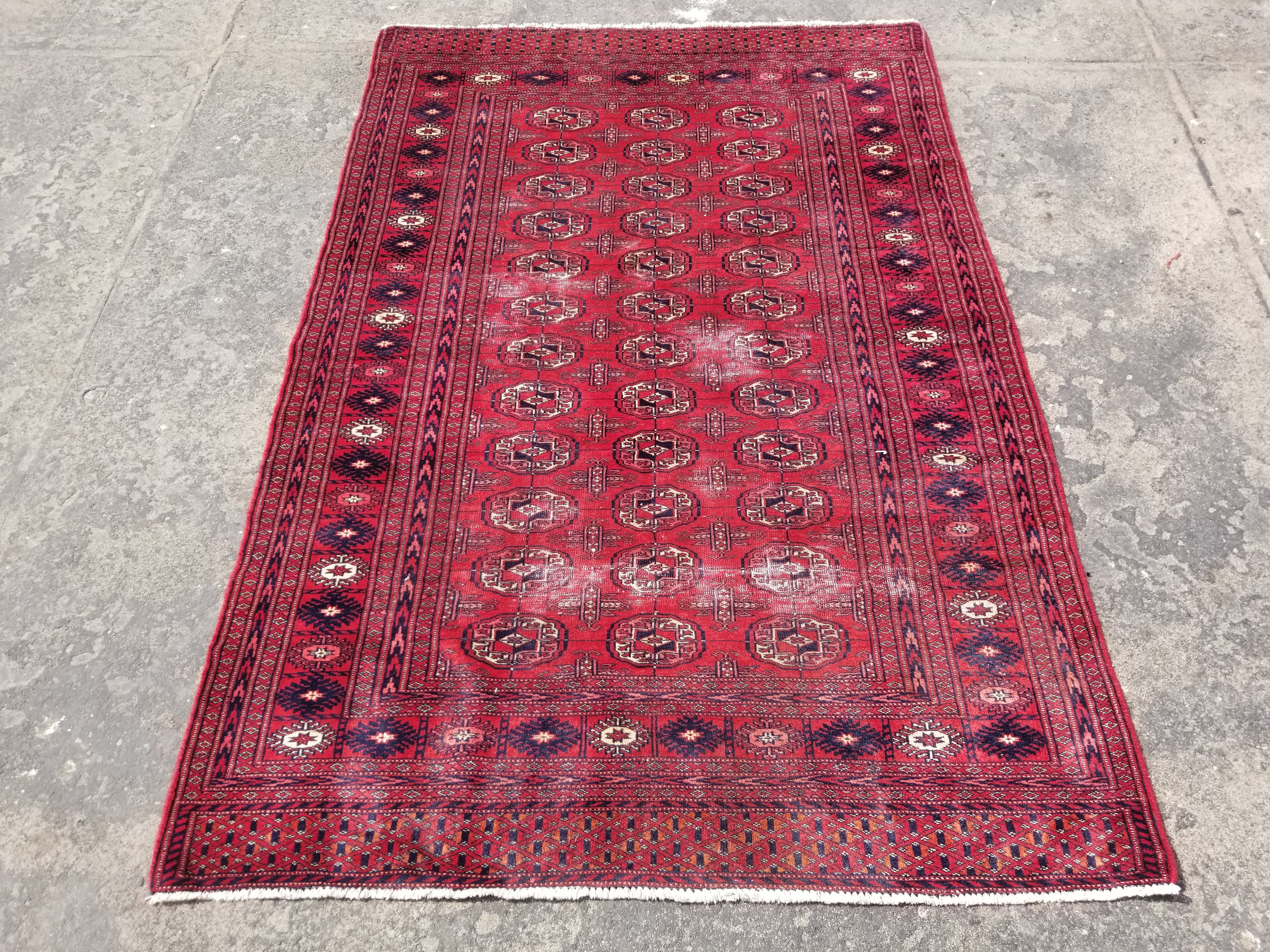 Distressed Vintage Traditional Handmade Afghan Bokhara Wool Rug 186x128cm