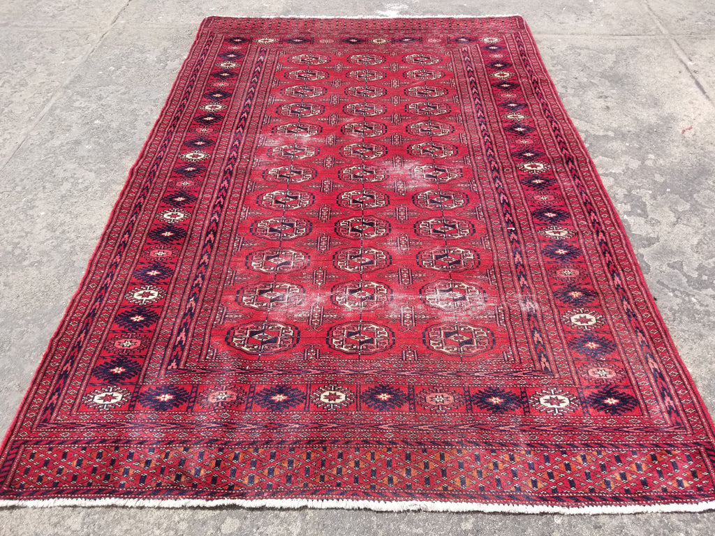Distressed Vintage Traditional Handmade Afghan Bokhara Wool Rug 186x128cm