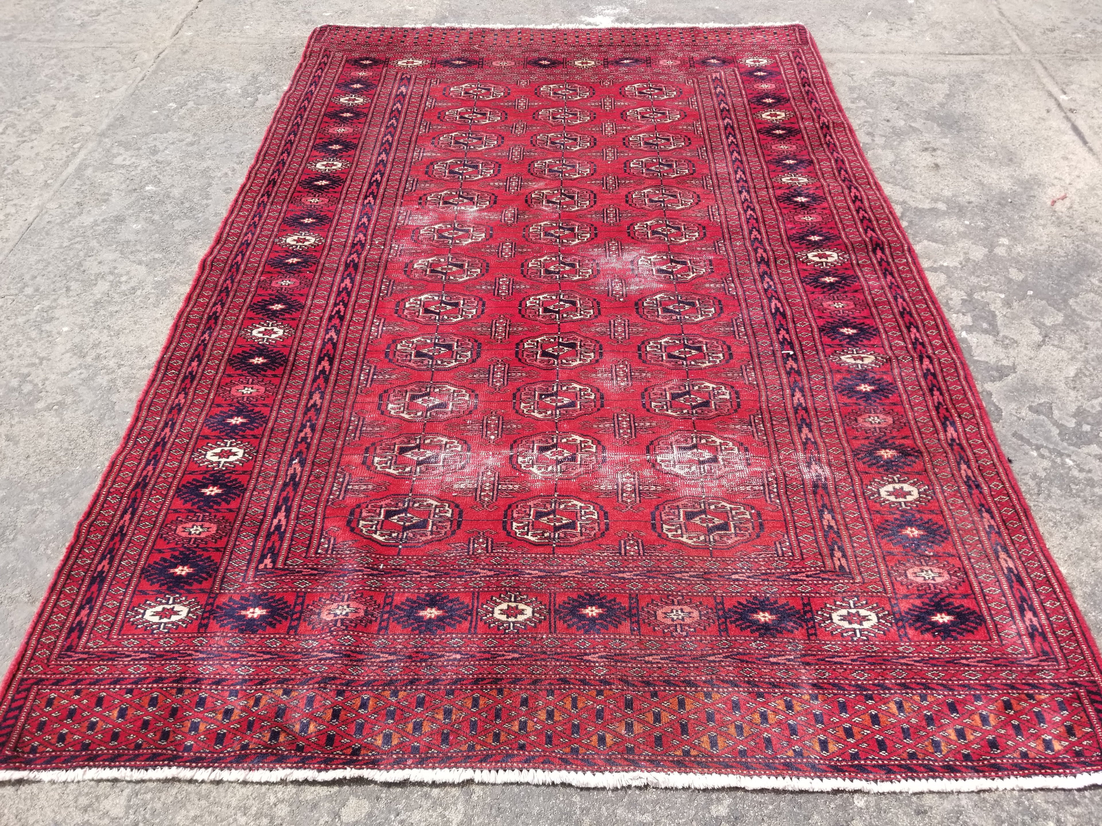 Distressed Vintage Traditional Handmade Afghan Bokhara Wool Rug 186x128cm