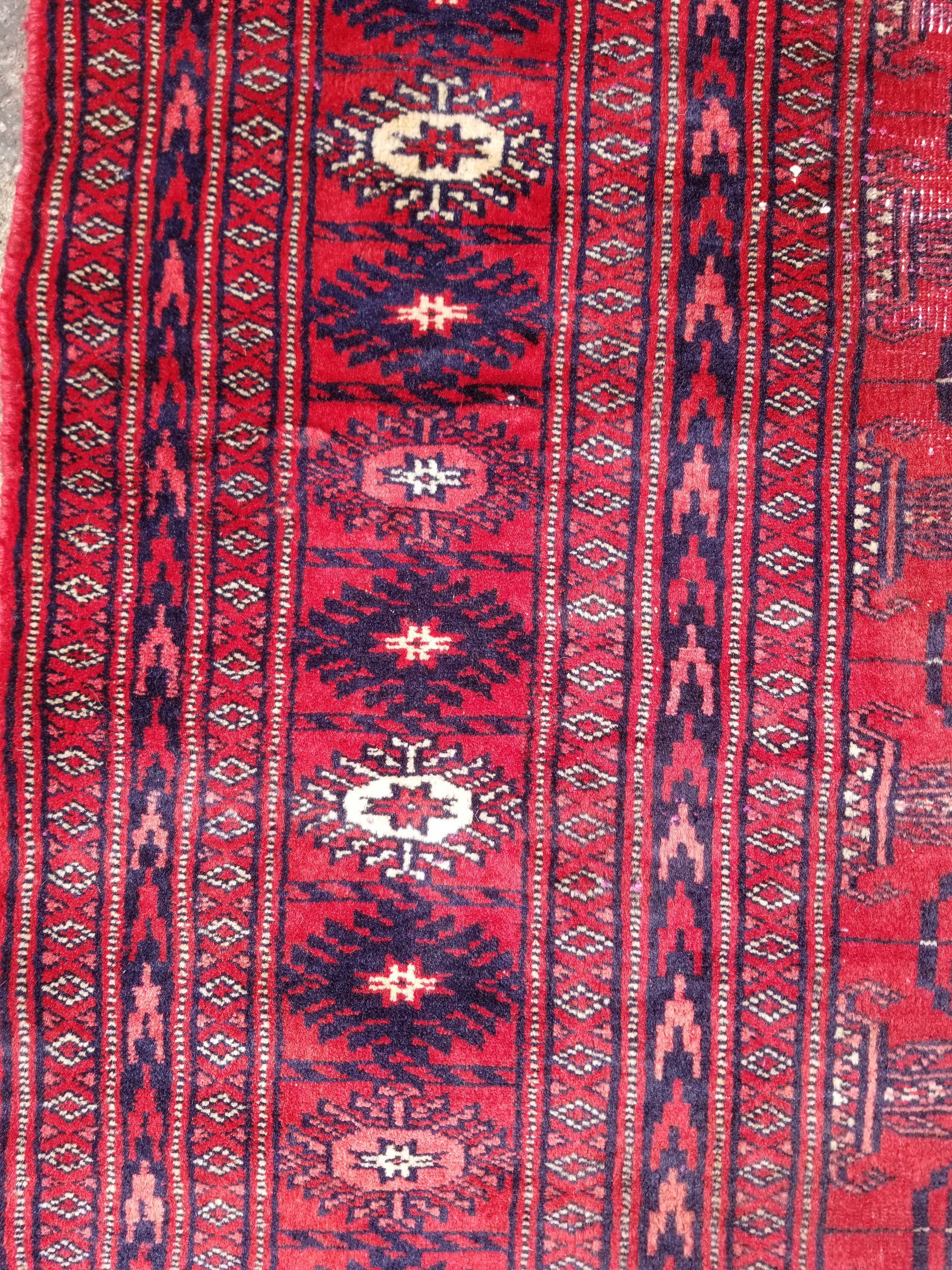 Distressed Vintage Traditional Handmade Afghan Bokhara Wool Rug 186x128cm