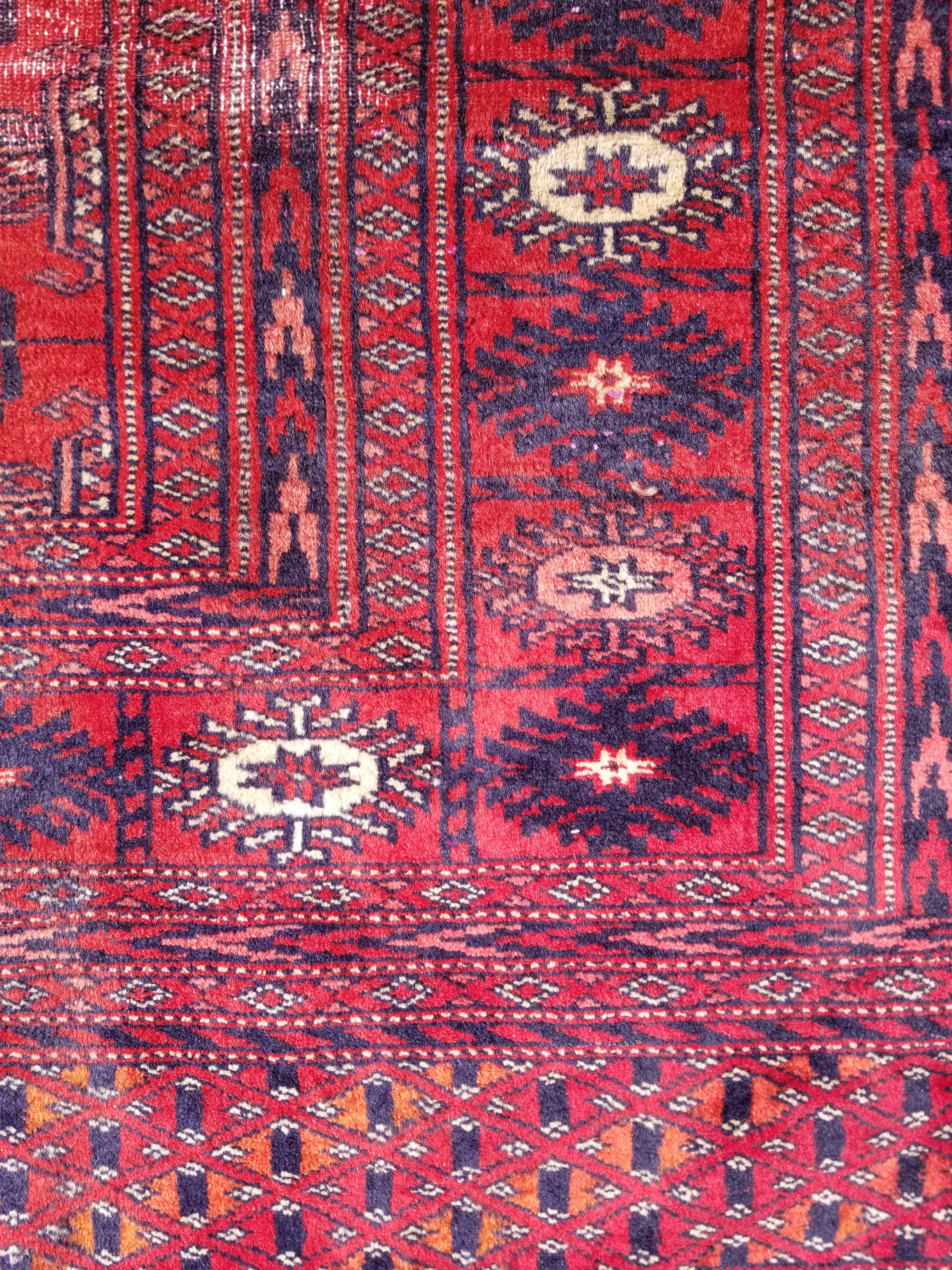 Distressed Vintage Traditional Handmade Afghan Bokhara Wool Rug 186x128cm