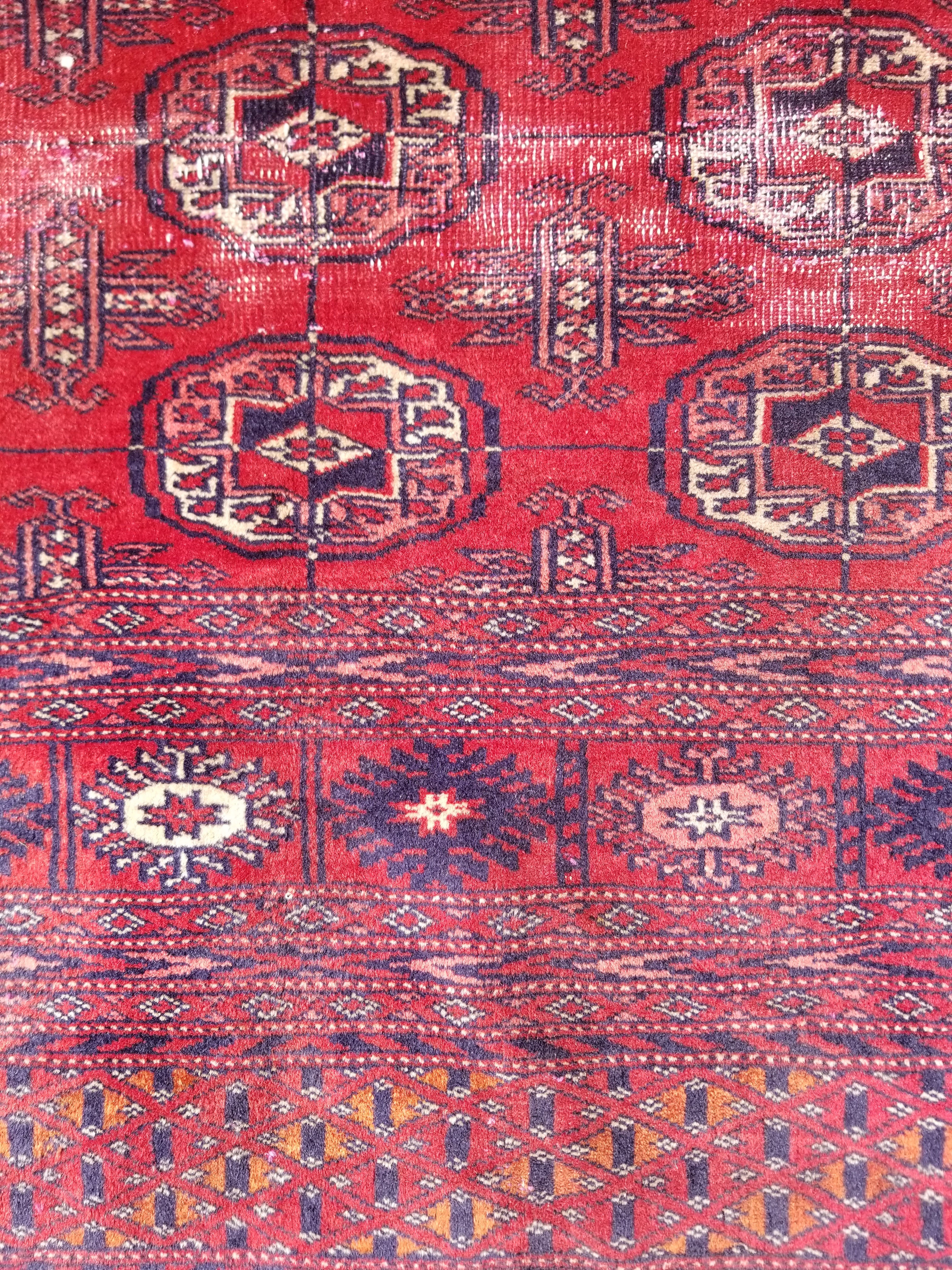 Distressed Vintage Traditional Handmade Afghan Bokhara Wool Rug 186x128cm