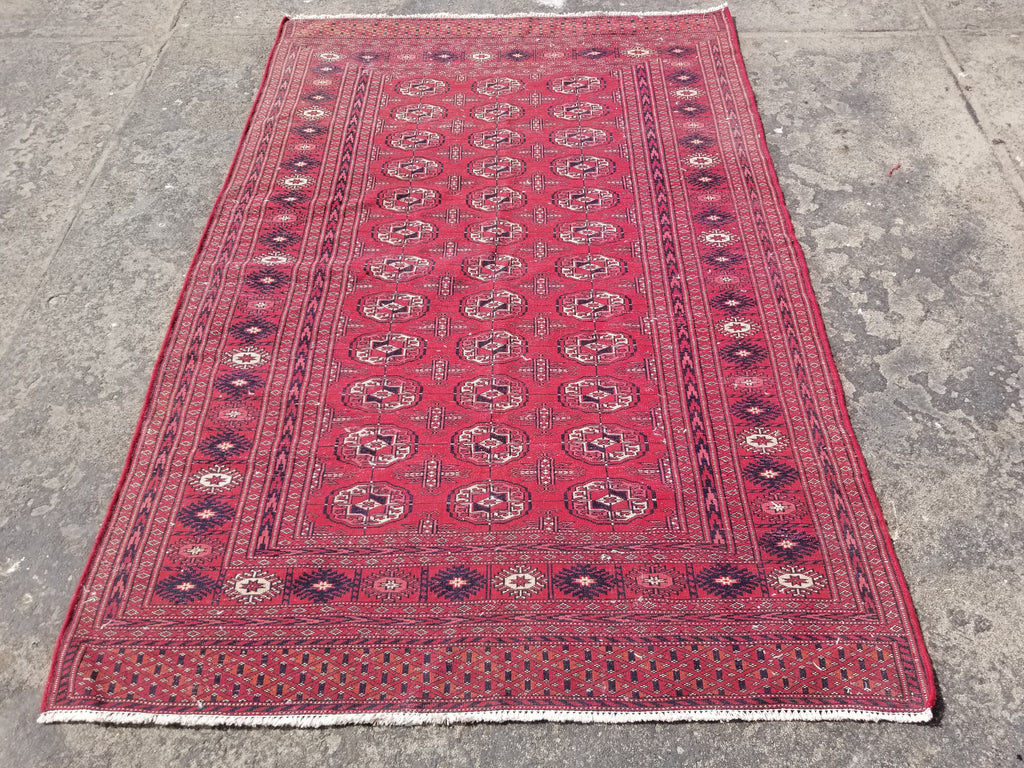 Distressed Vintage Traditional Handmade Afghan Bokhara Wool Rug 186x128cm