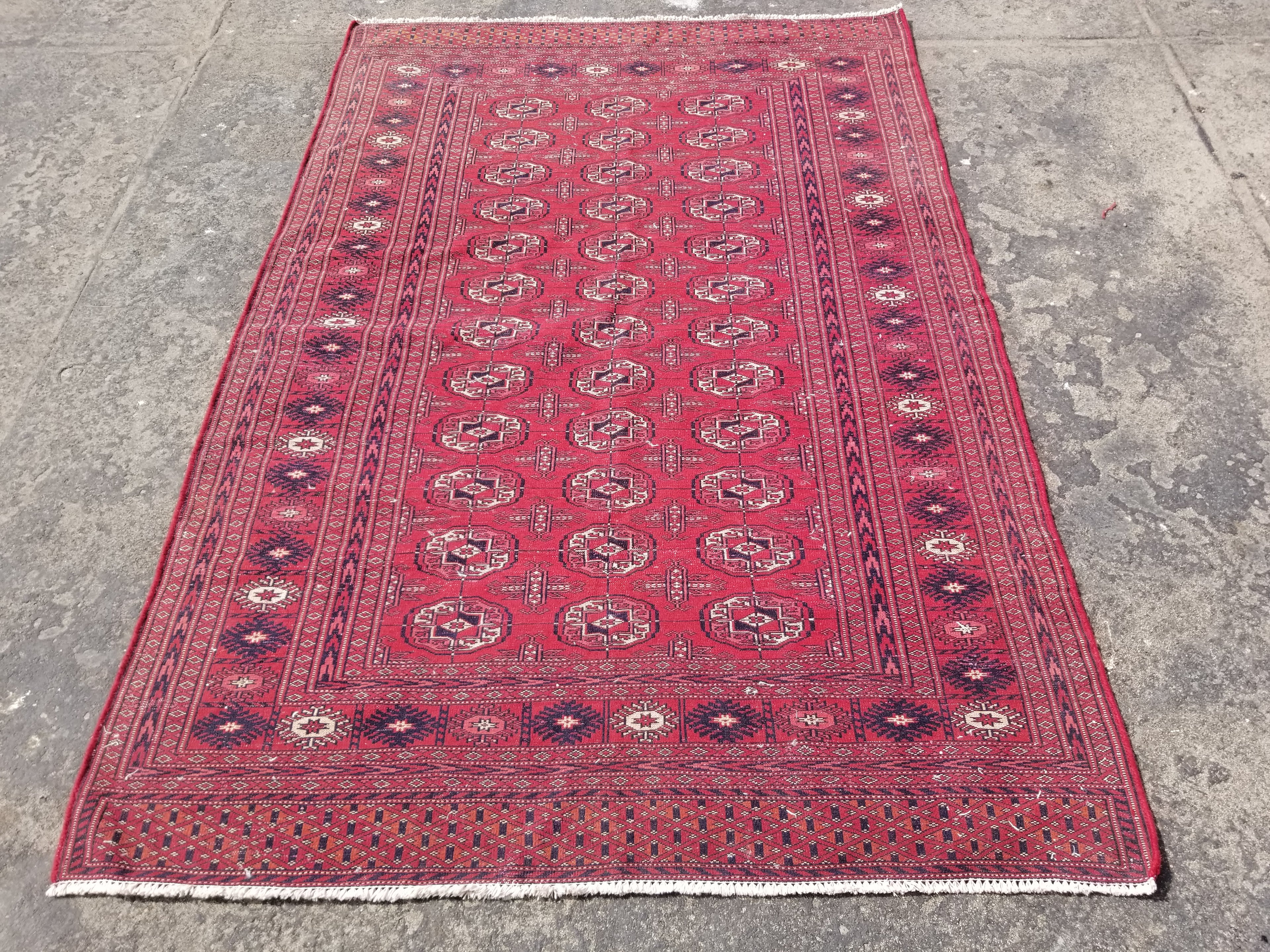 Distressed Vintage Traditional Handmade Afghan Bokhara Wool Rug 186x128cm