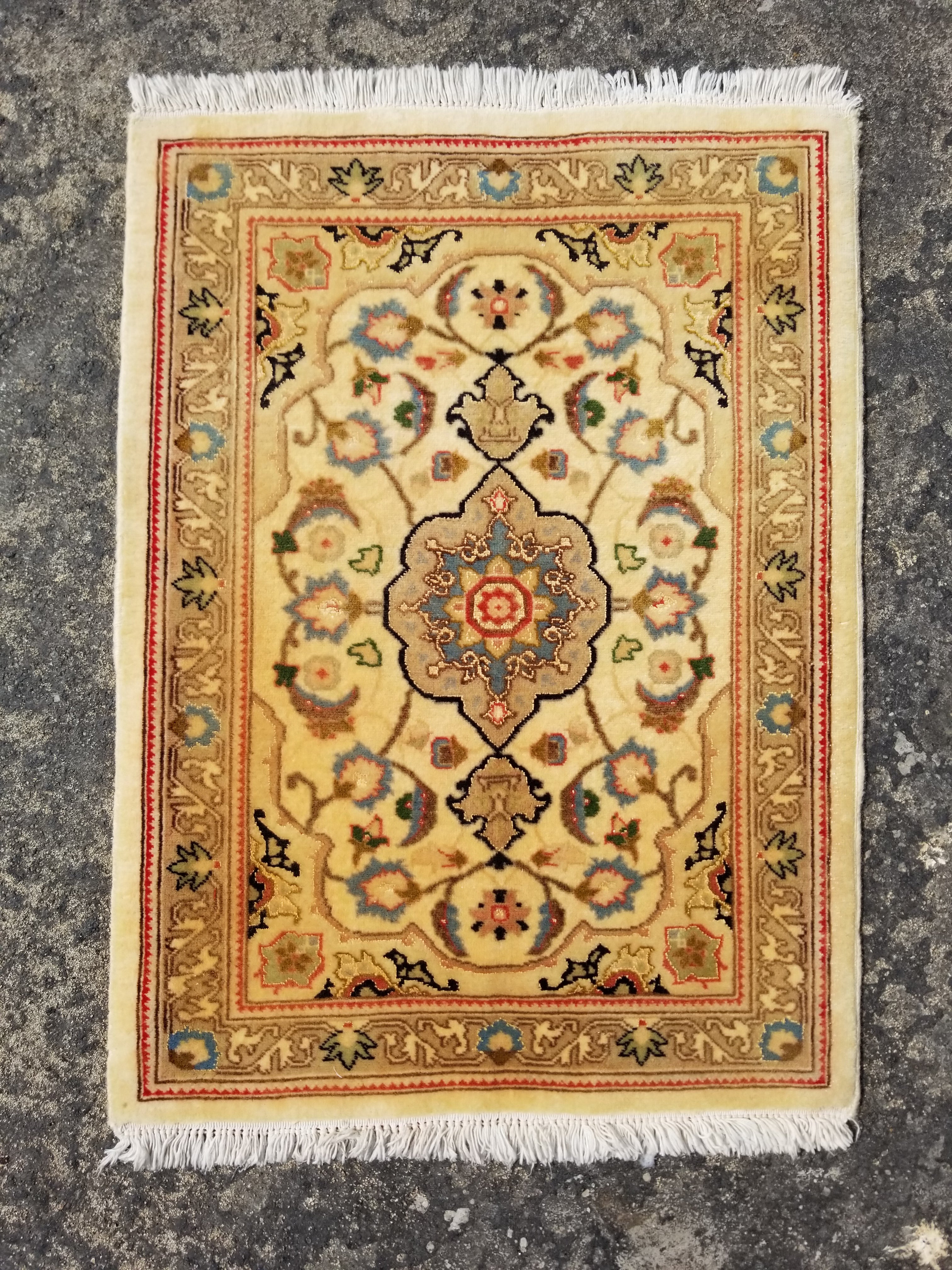 Vintage Traditional Handmade Oriental Wool Multicolor Rug 67x49cm
