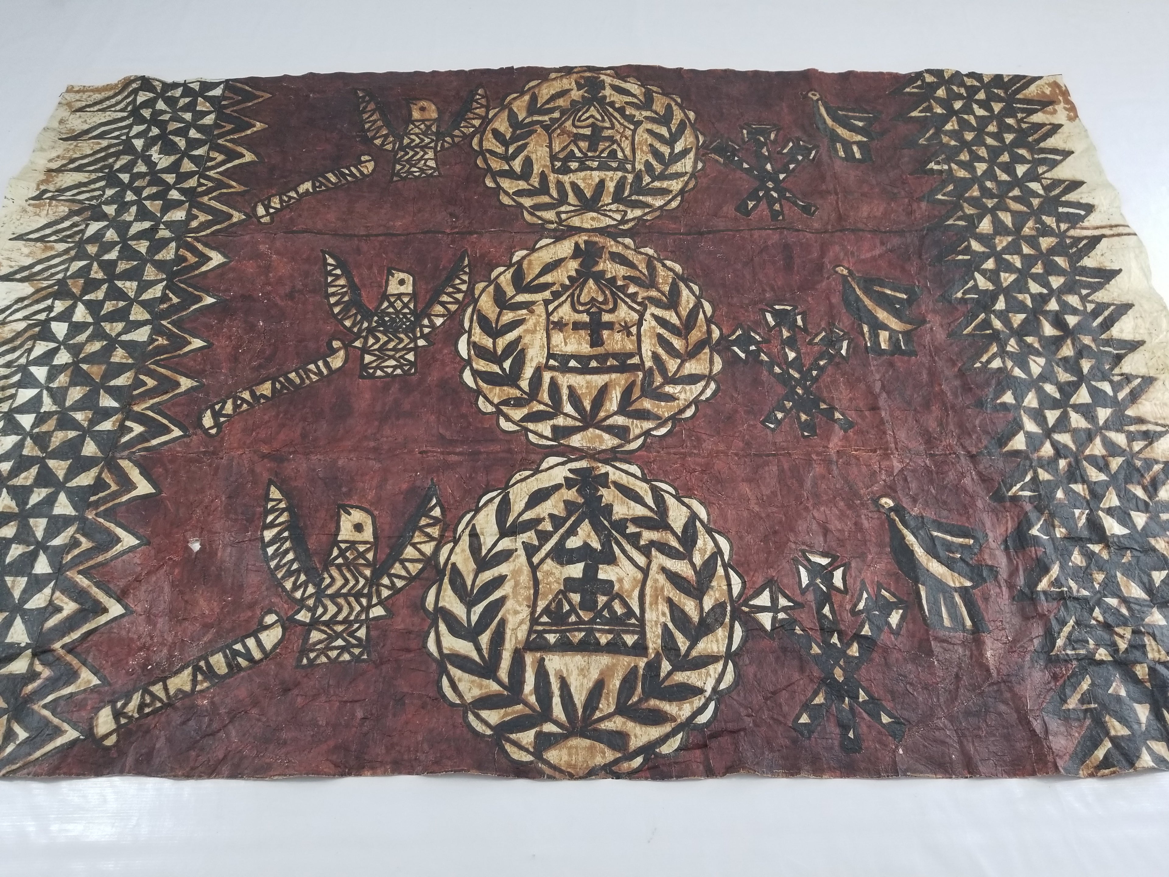 Vintage Polynesian Tapa Bark Cloth Textile Panel 213x148cm