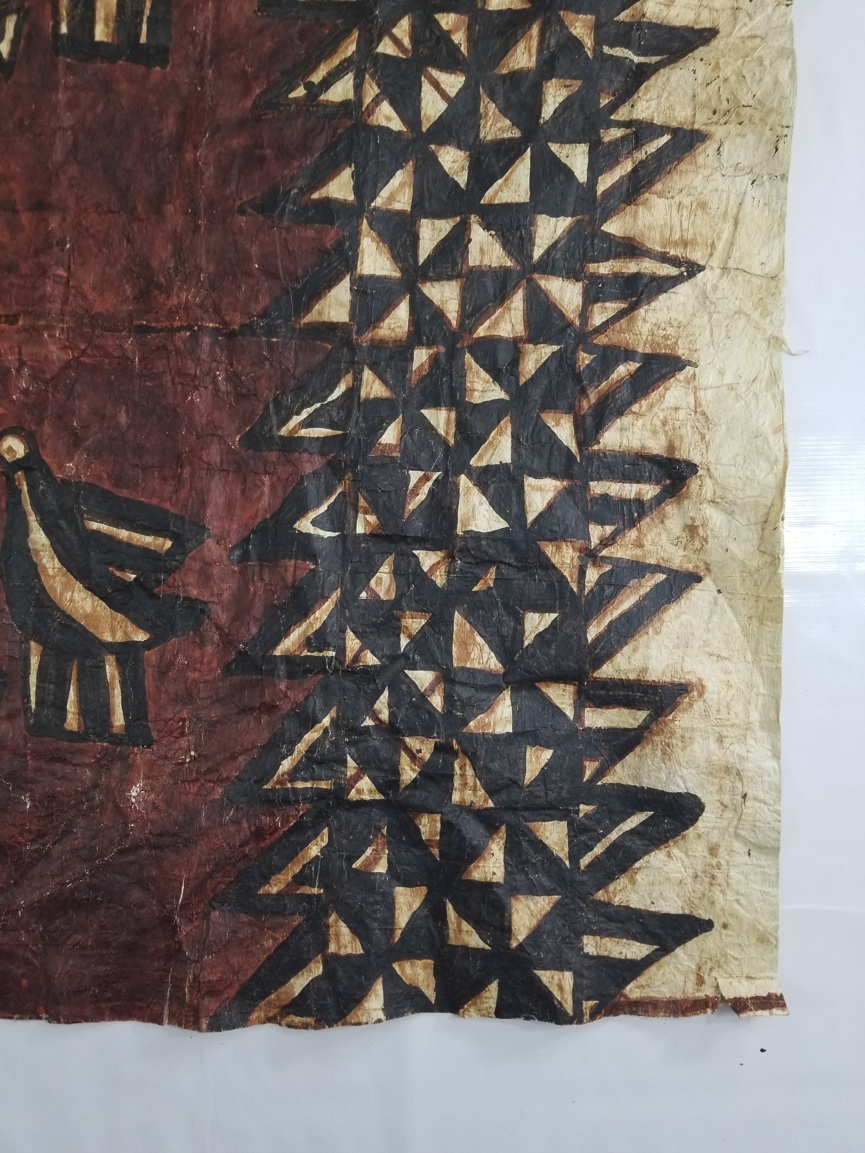 Vintage Polynesian Tapa Bark Cloth Textile Panel 213x148cm