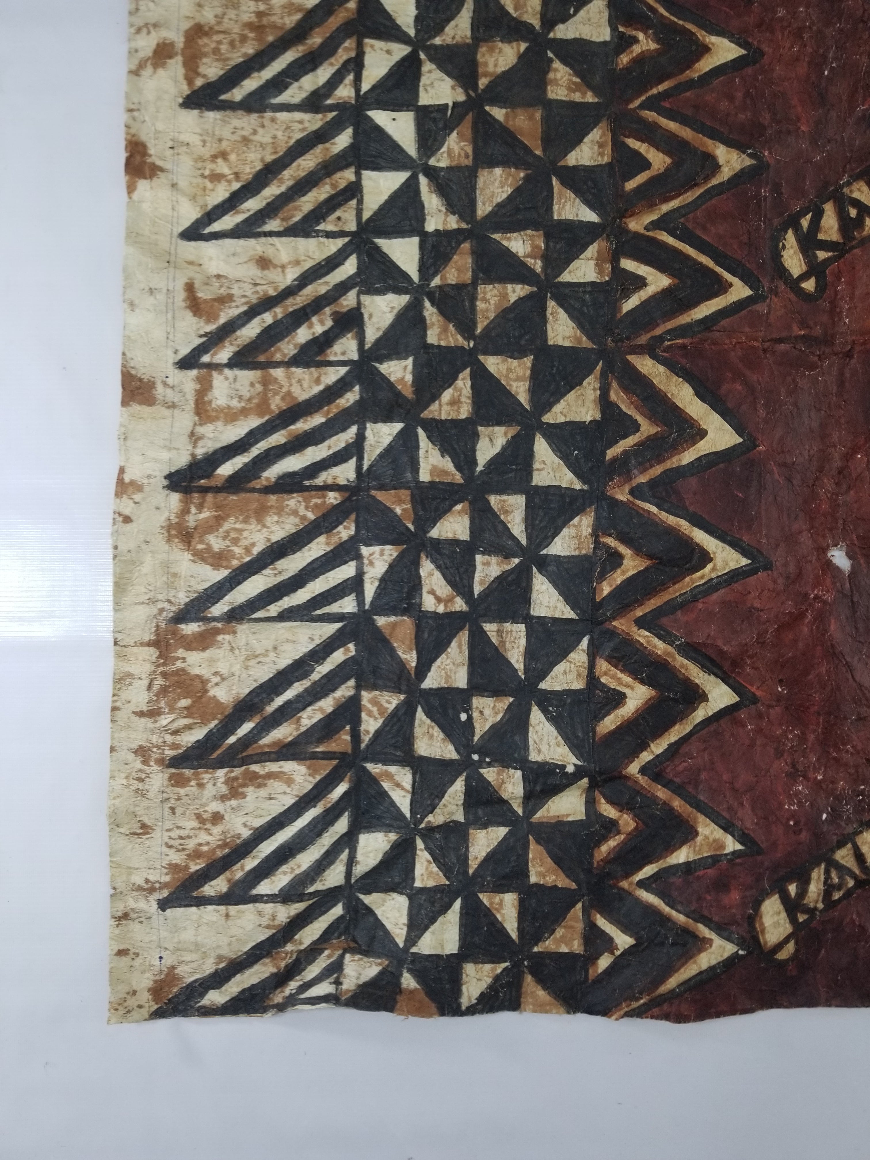 Vintage Polynesian Tapa Bark Cloth Textile Panel 213x148cm