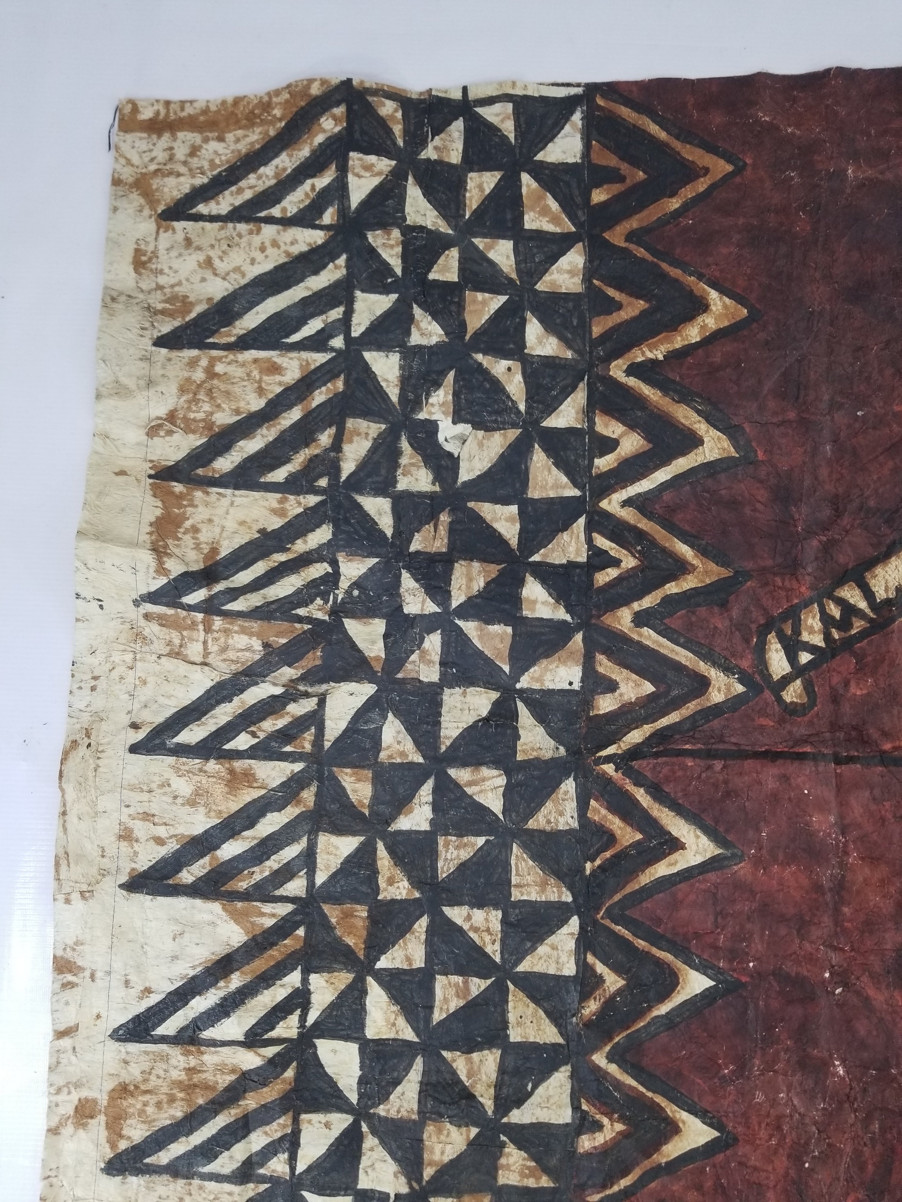 Vintage Polynesian Tapa Bark Cloth Textile Panel 213x148cm