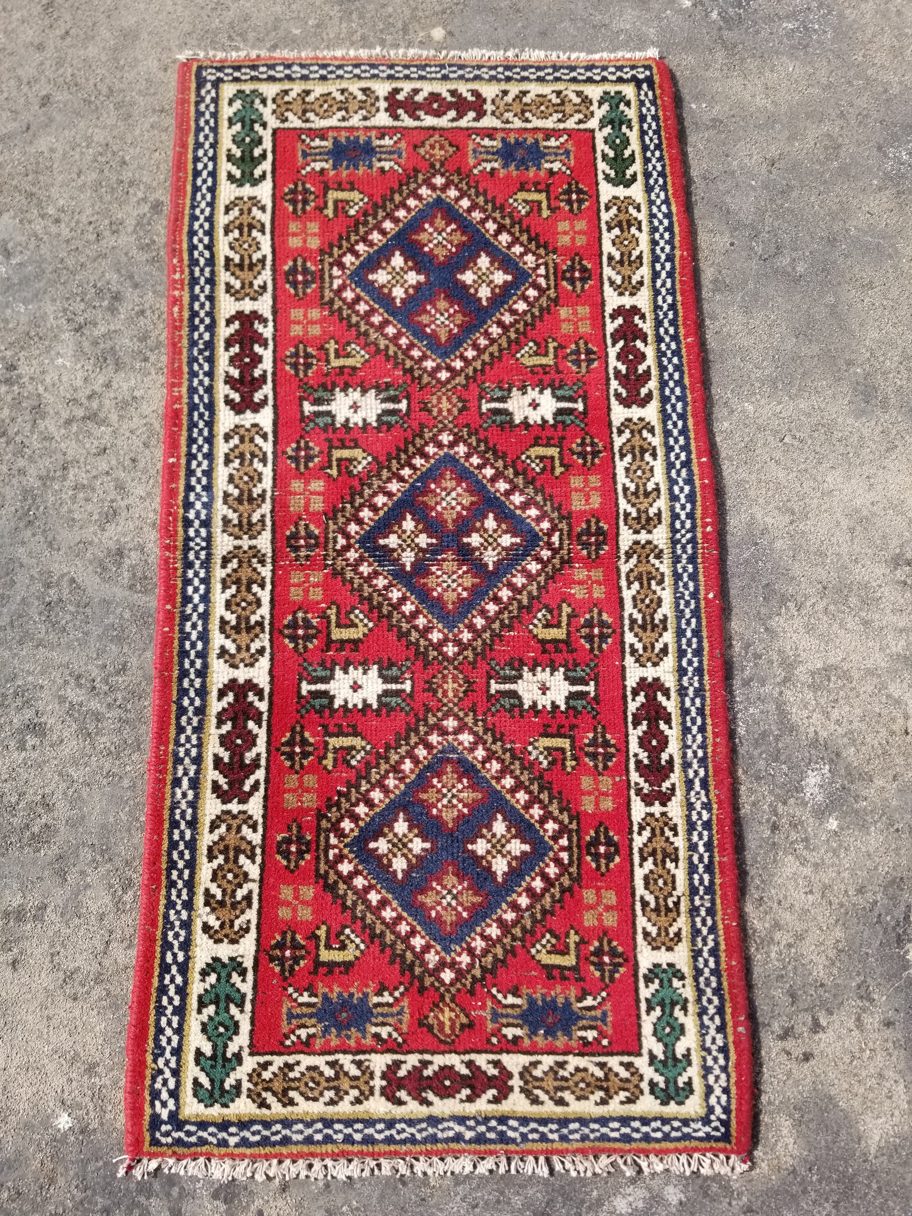 Vintage Traditional Handmade Afghan Kazak Style Wool Multicolor Rug 115x57cm