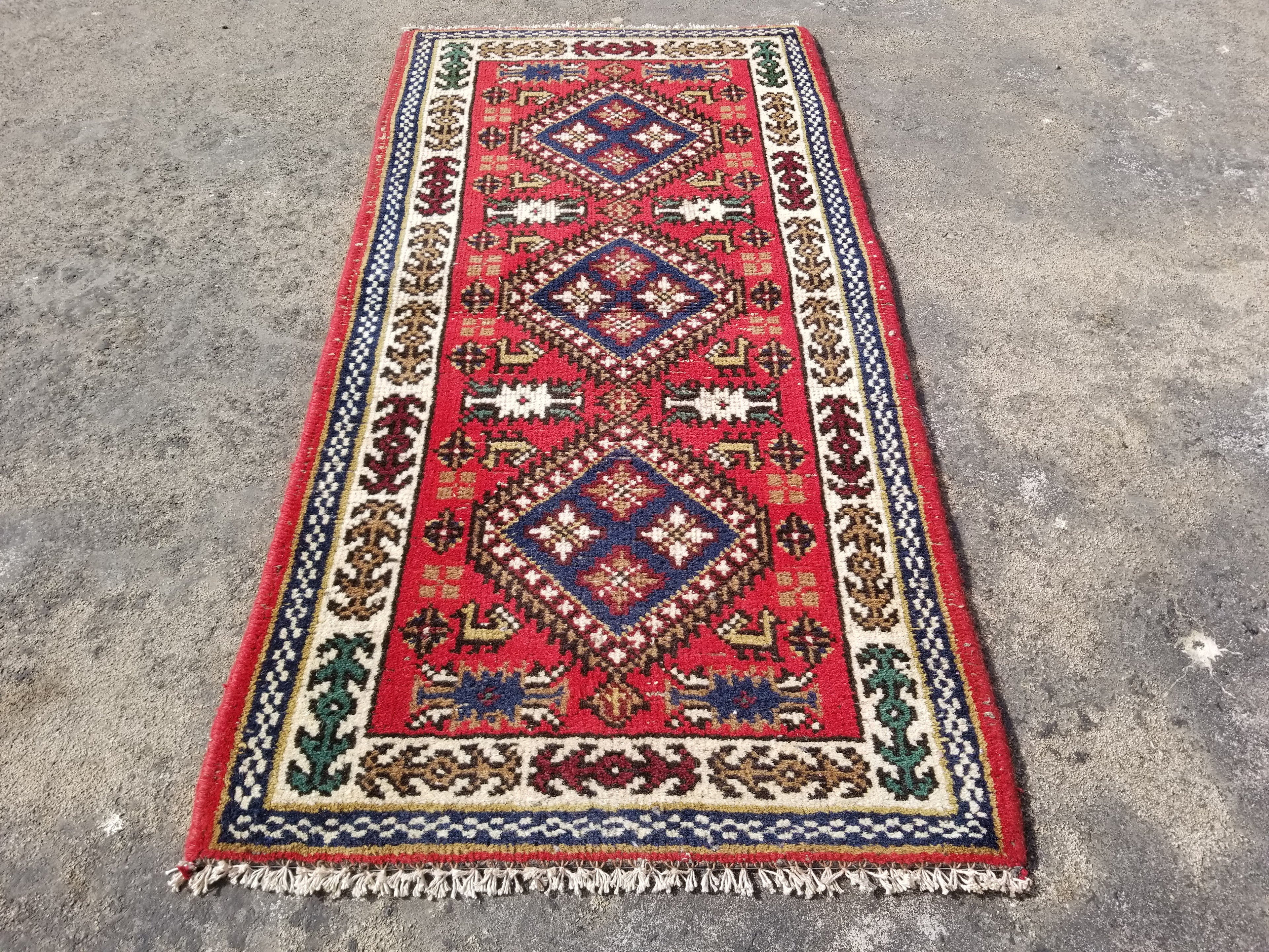 Vintage Traditional Handmade Afghan Kazak Style Wool Multicolor Rug 115x57cm