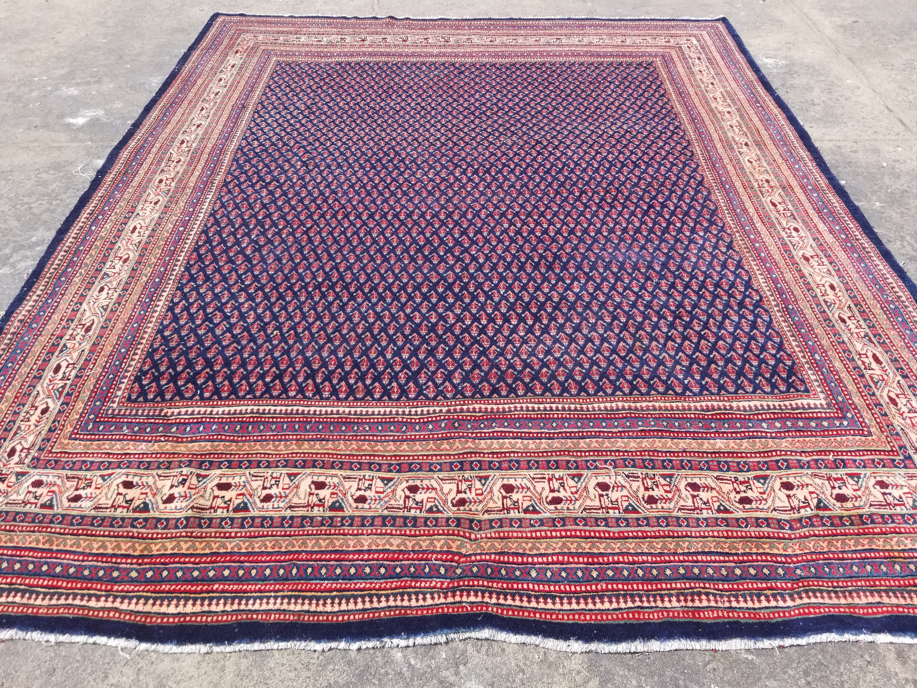 Vintage Traditional Handmade Sarouk Mir Wool Multicolor Rug 308x250cm