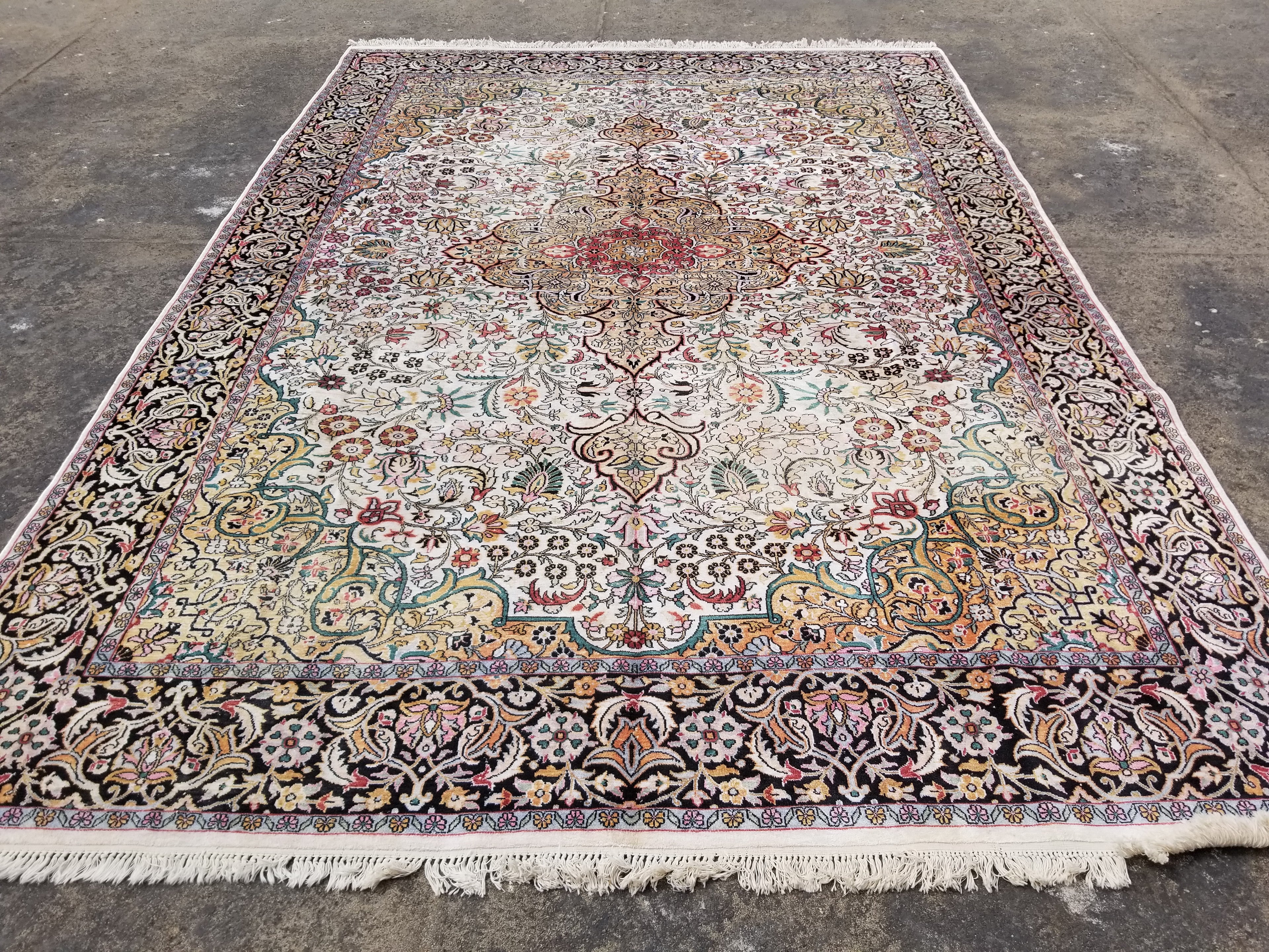 Distressed Antique Traditional Kashmiri Handmade Oriental Silk Rug 345x243cm