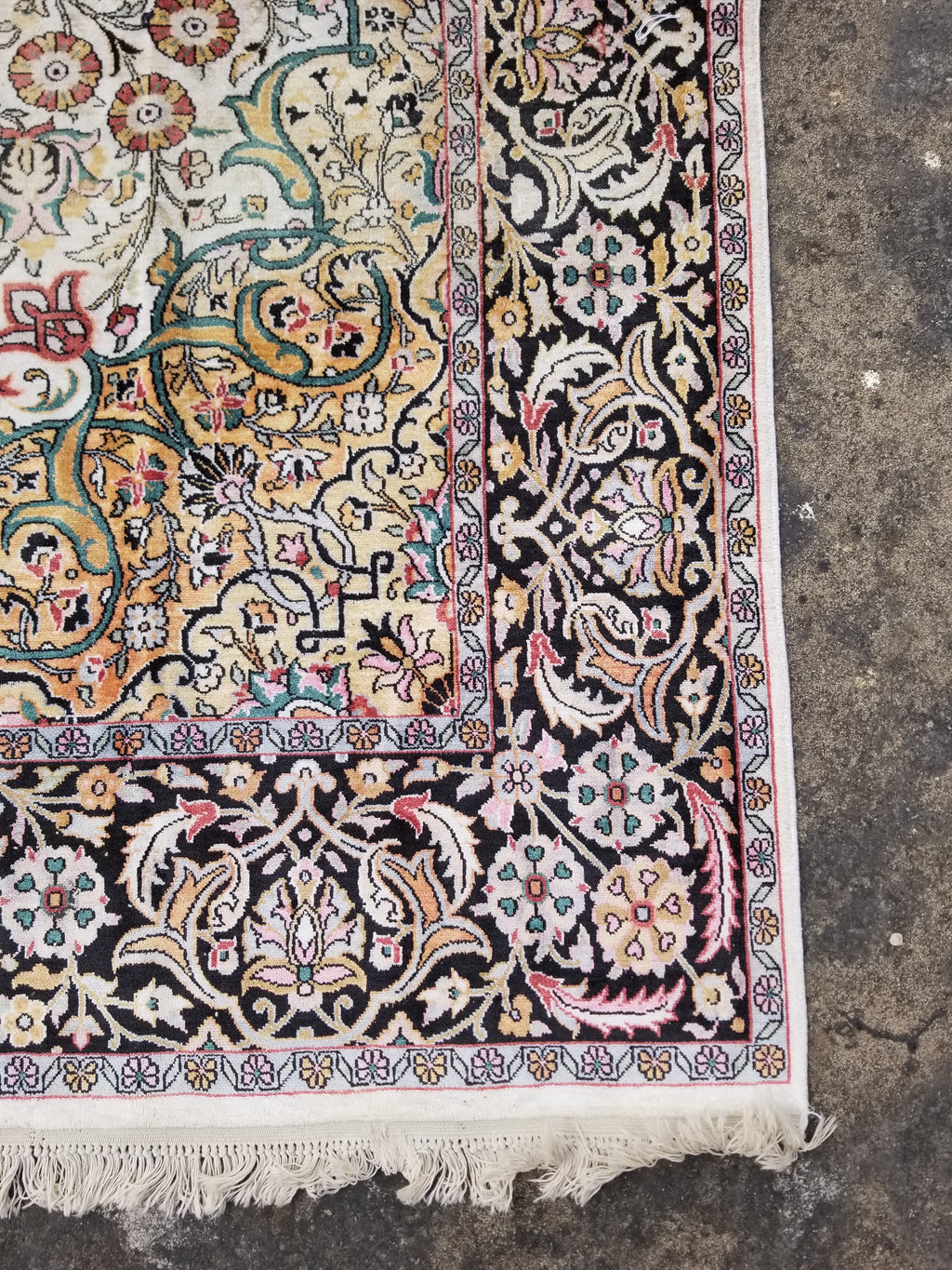 Distressed Antique Traditional Kashmiri Handmade Oriental Silk Rug 345x243cm