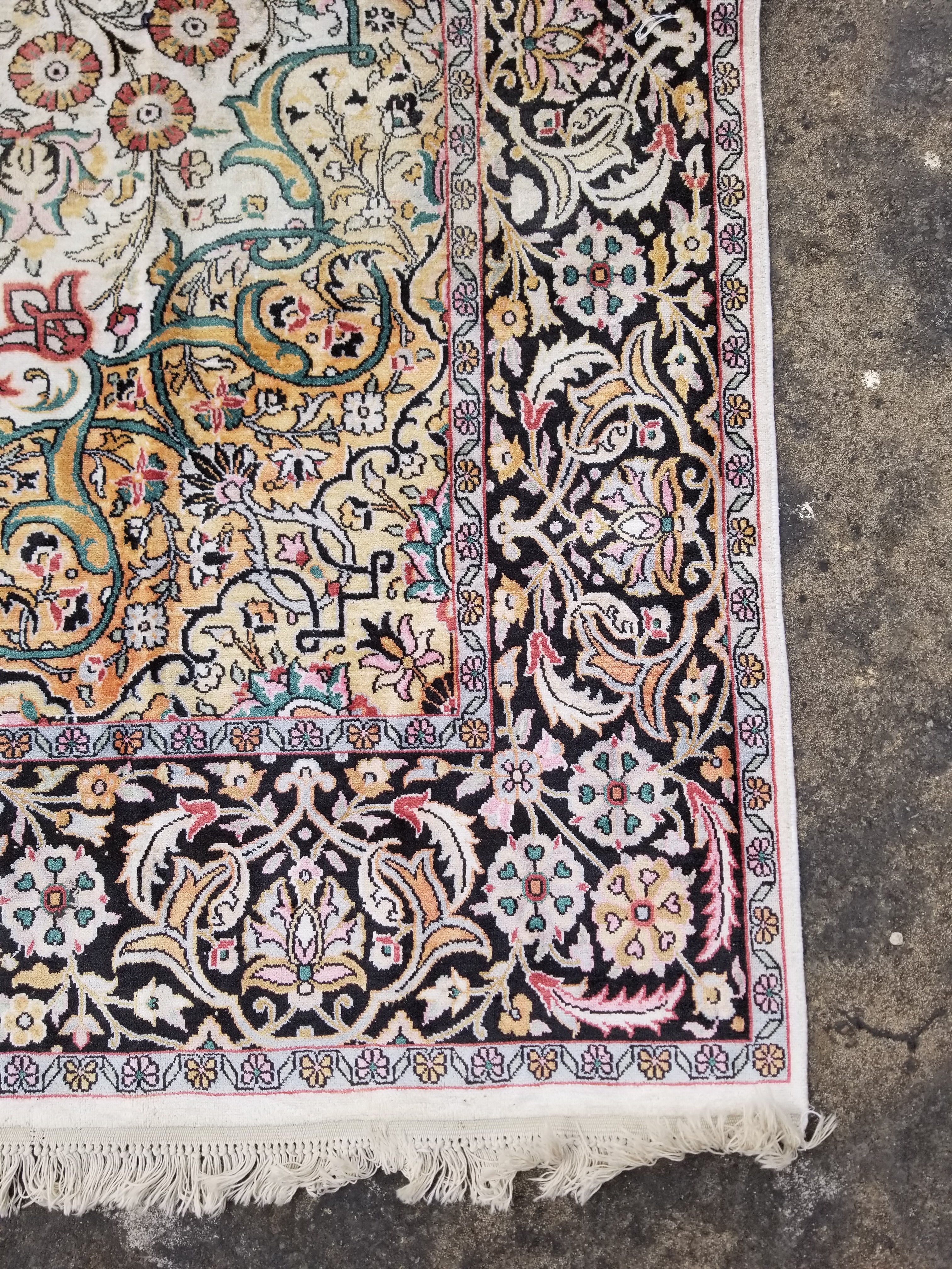 Distressed Antique Traditional Kashmiri Handmade Oriental Silk Rug 345x243cm