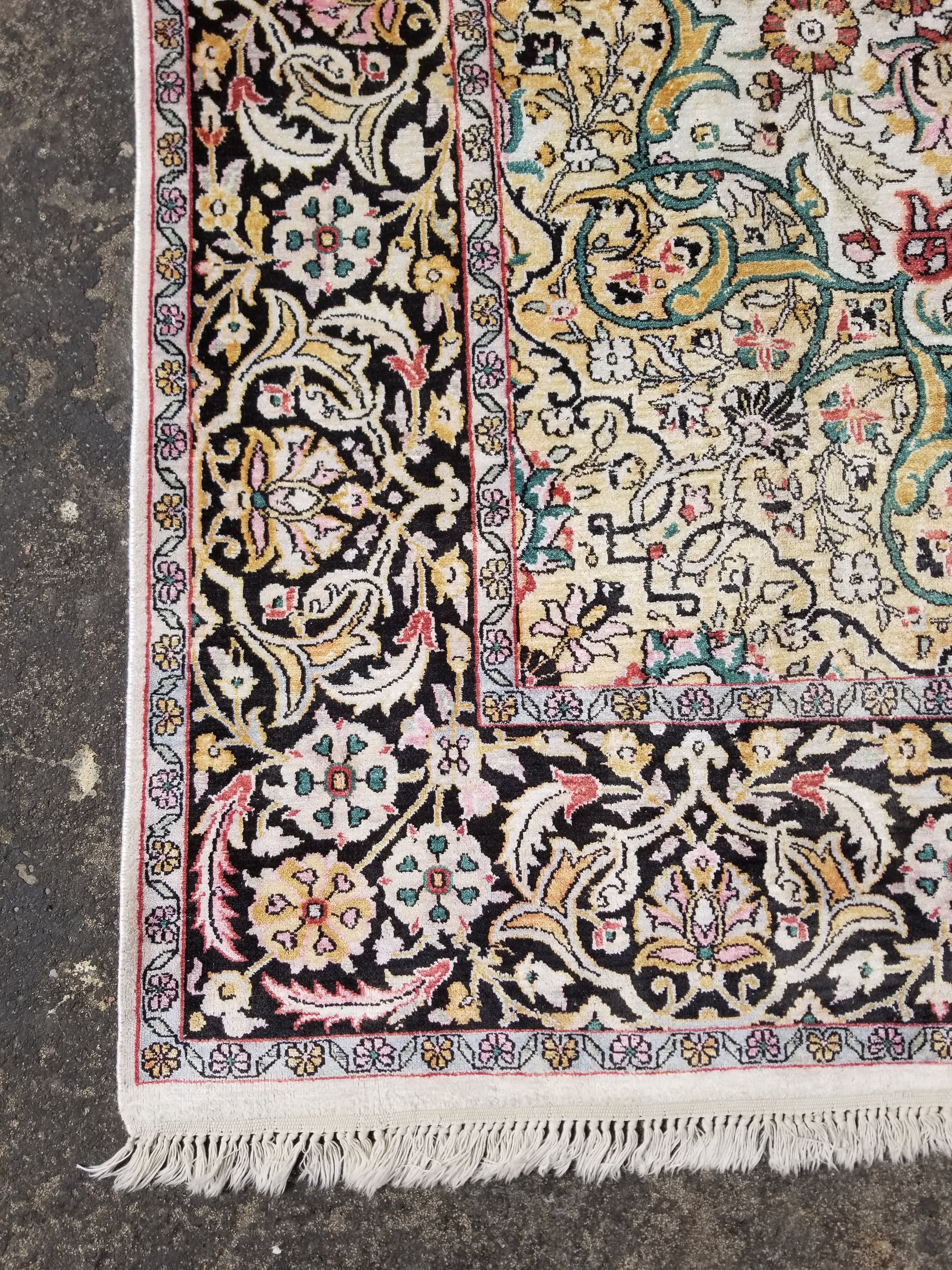 Distressed Antique Traditional Kashmiri Handmade Oriental Silk Rug 345x243cm
