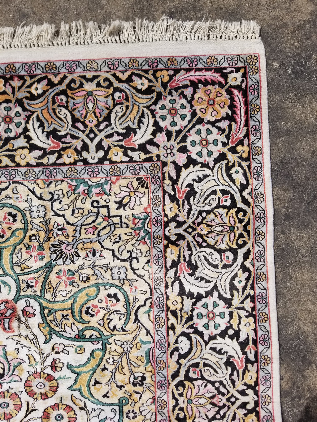 Distressed Antique Traditional Kashmiri Handmade Oriental Silk Rug 345x243cm