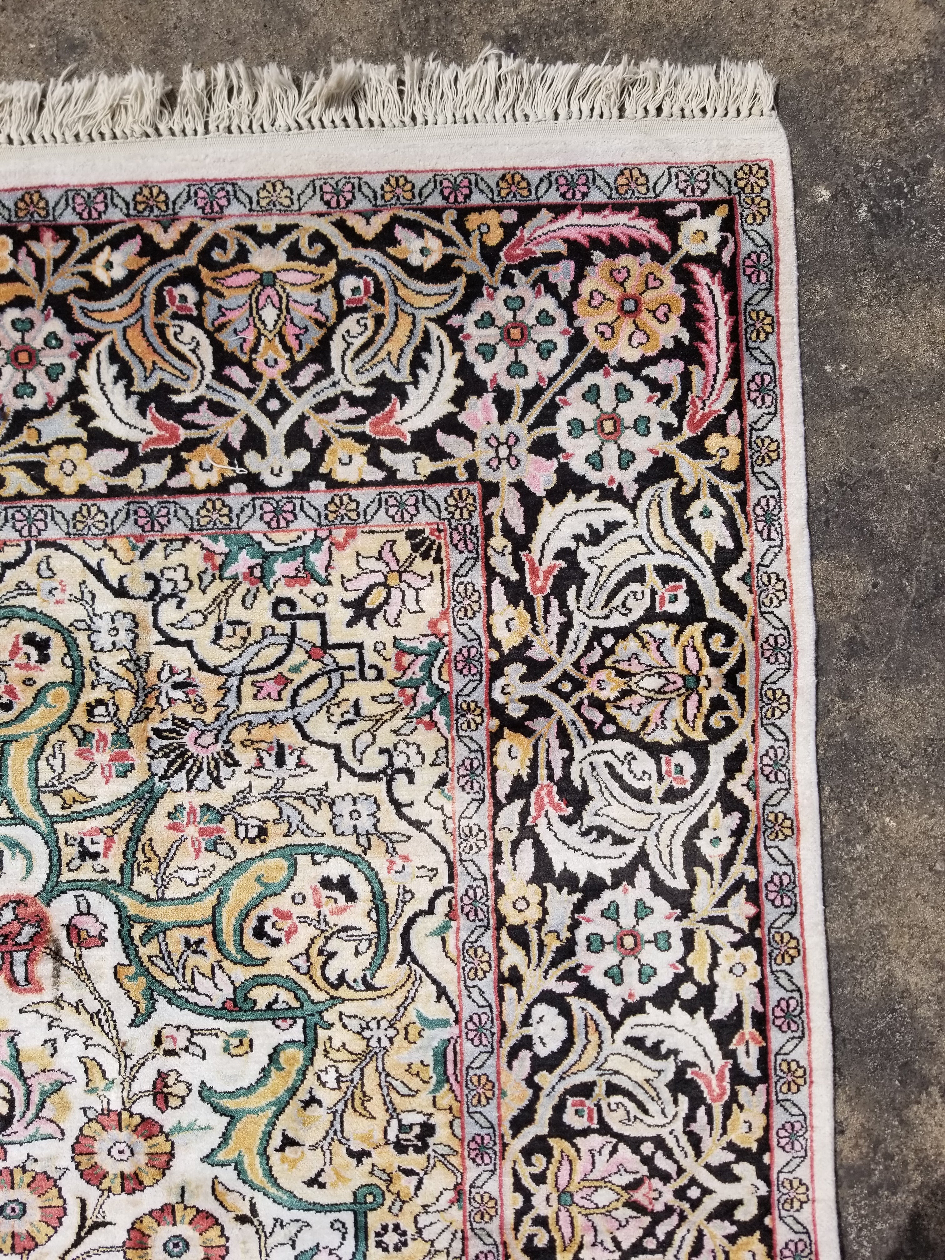 Distressed Antique Traditional Kashmiri Handmade Oriental Silk Rug 345x243cm