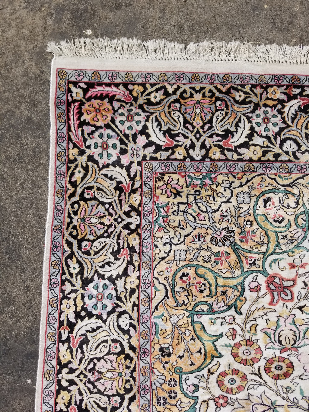 Distressed Antique Traditional Kashmiri Handmade Oriental Silk Rug 345x243cm