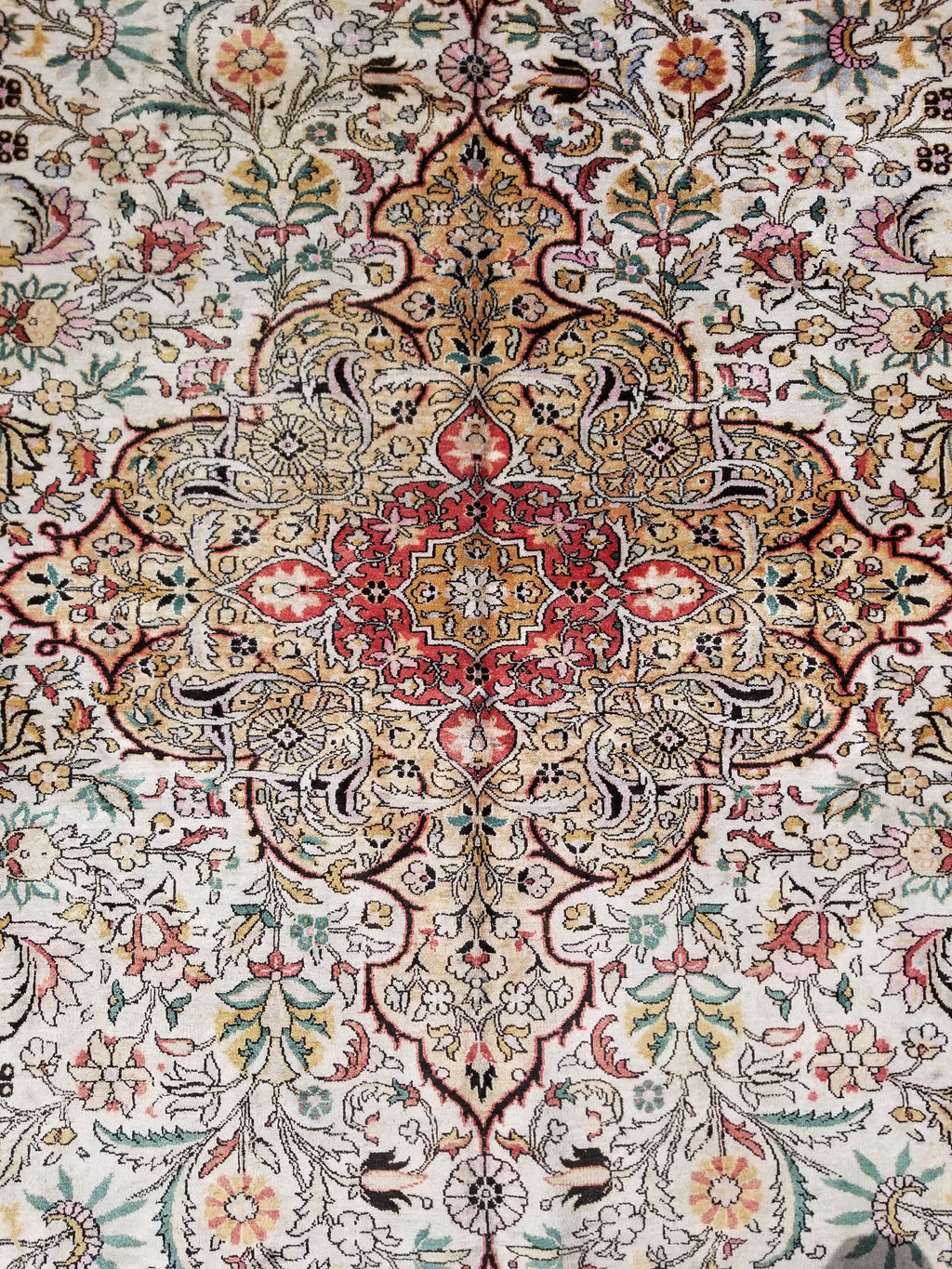 Distressed Antique Traditional Kashmiri Handmade Oriental Silk Rug 345x243cm