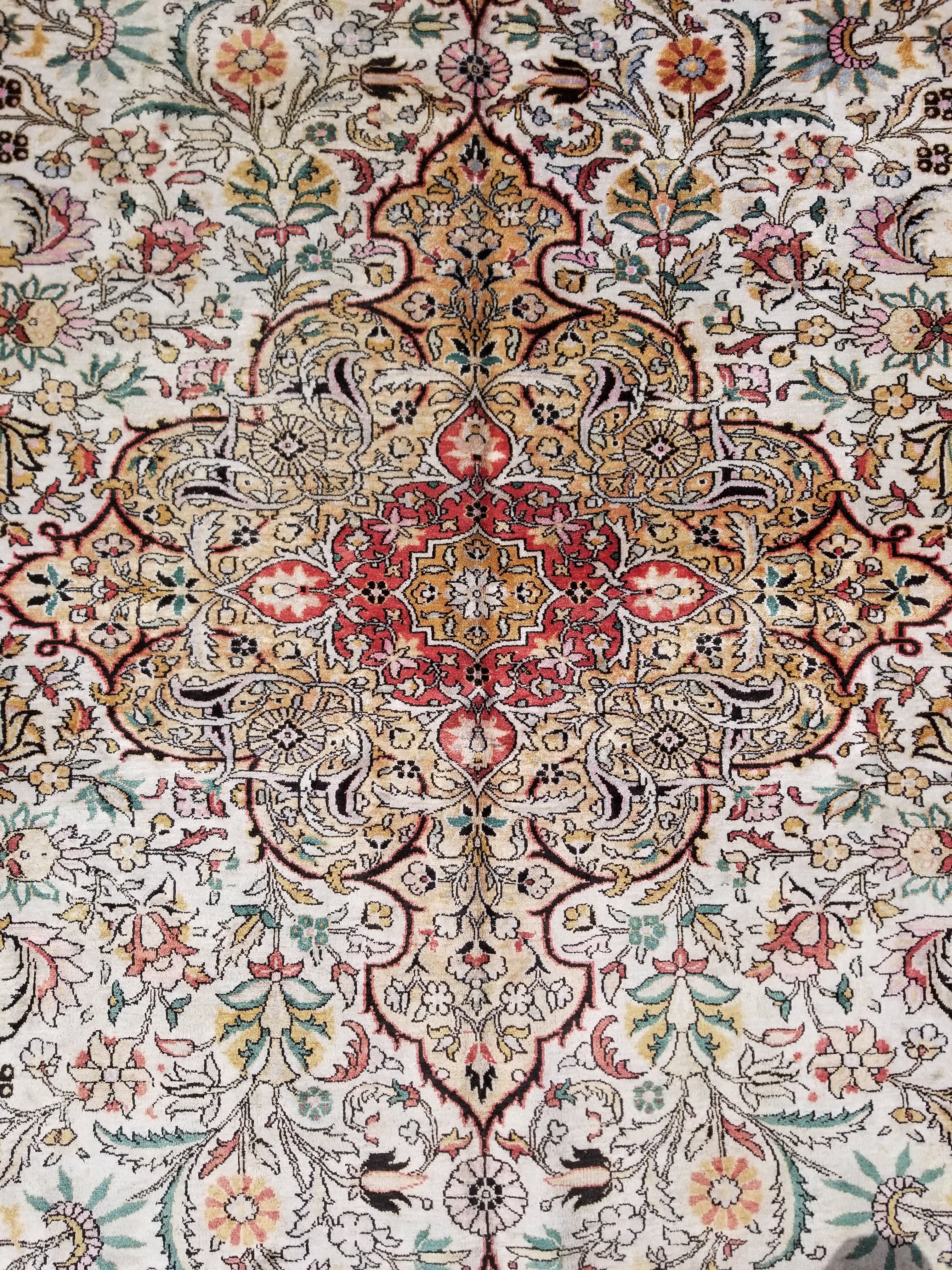 Distressed Antique Traditional Kashmiri Handmade Oriental Silk Rug 345x243cm