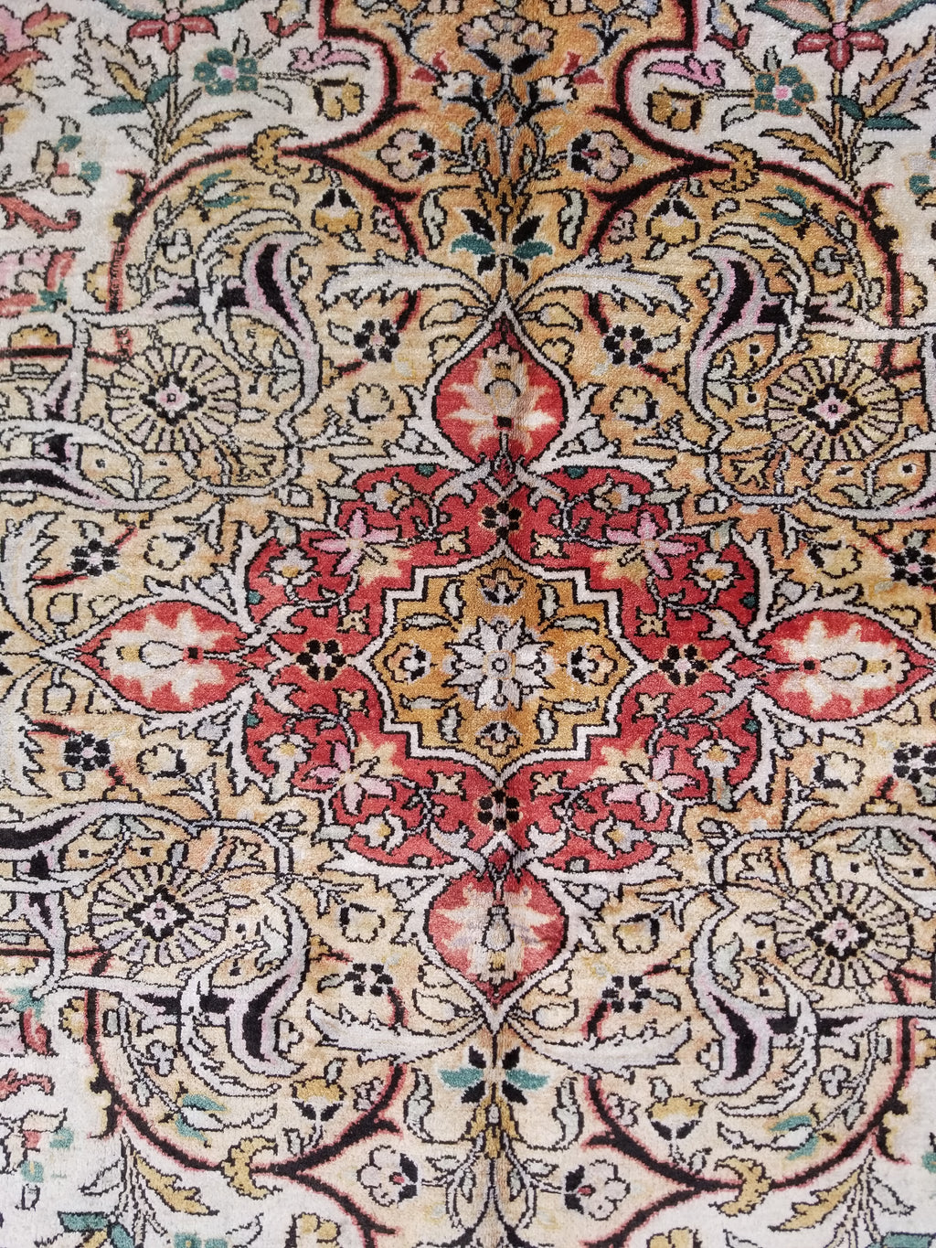 Distressed Antique Traditional Kashmiri Handmade Oriental Silk Rug 345x243cm