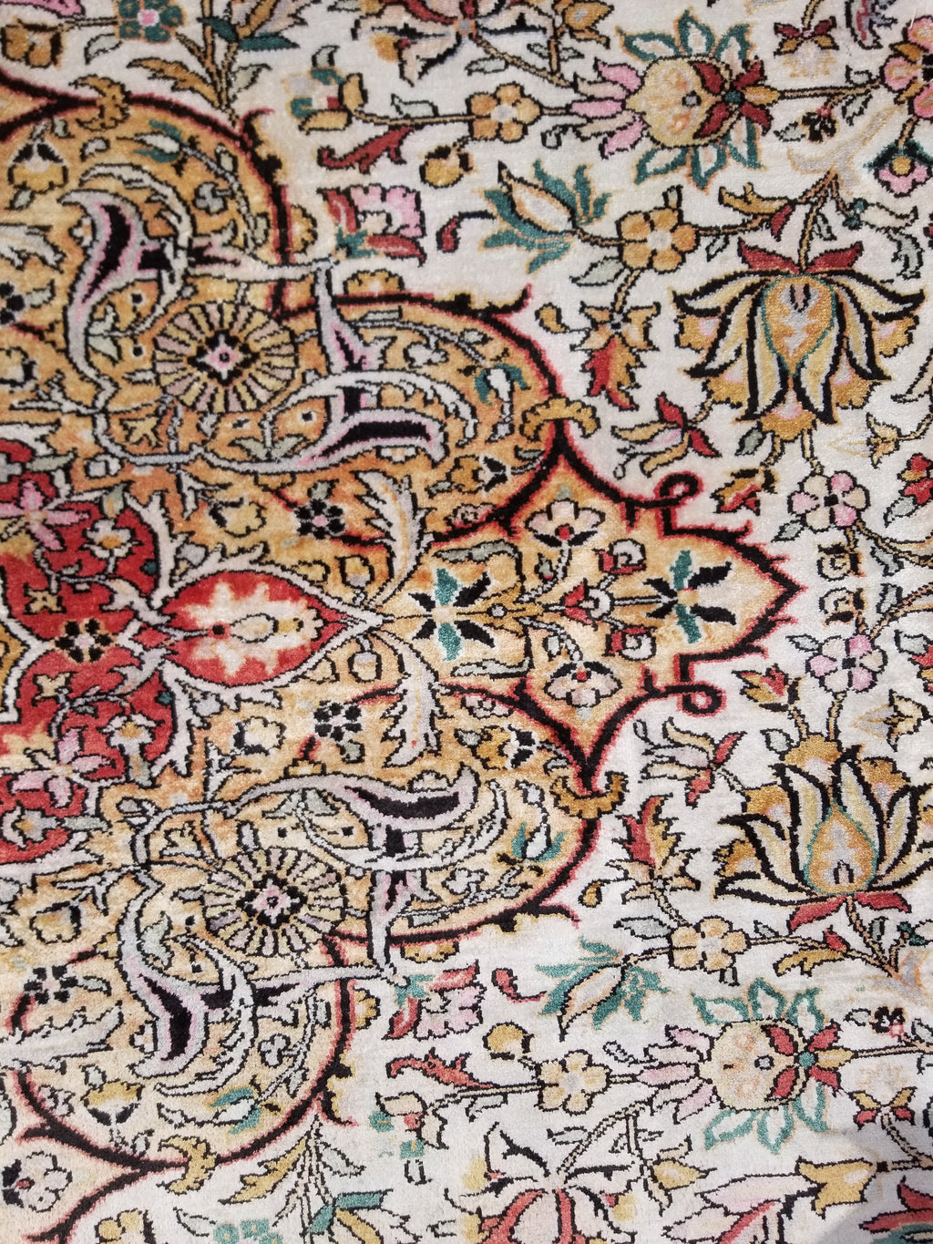 Distressed Antique Traditional Kashmiri Handmade Oriental Silk Rug 345x243cm