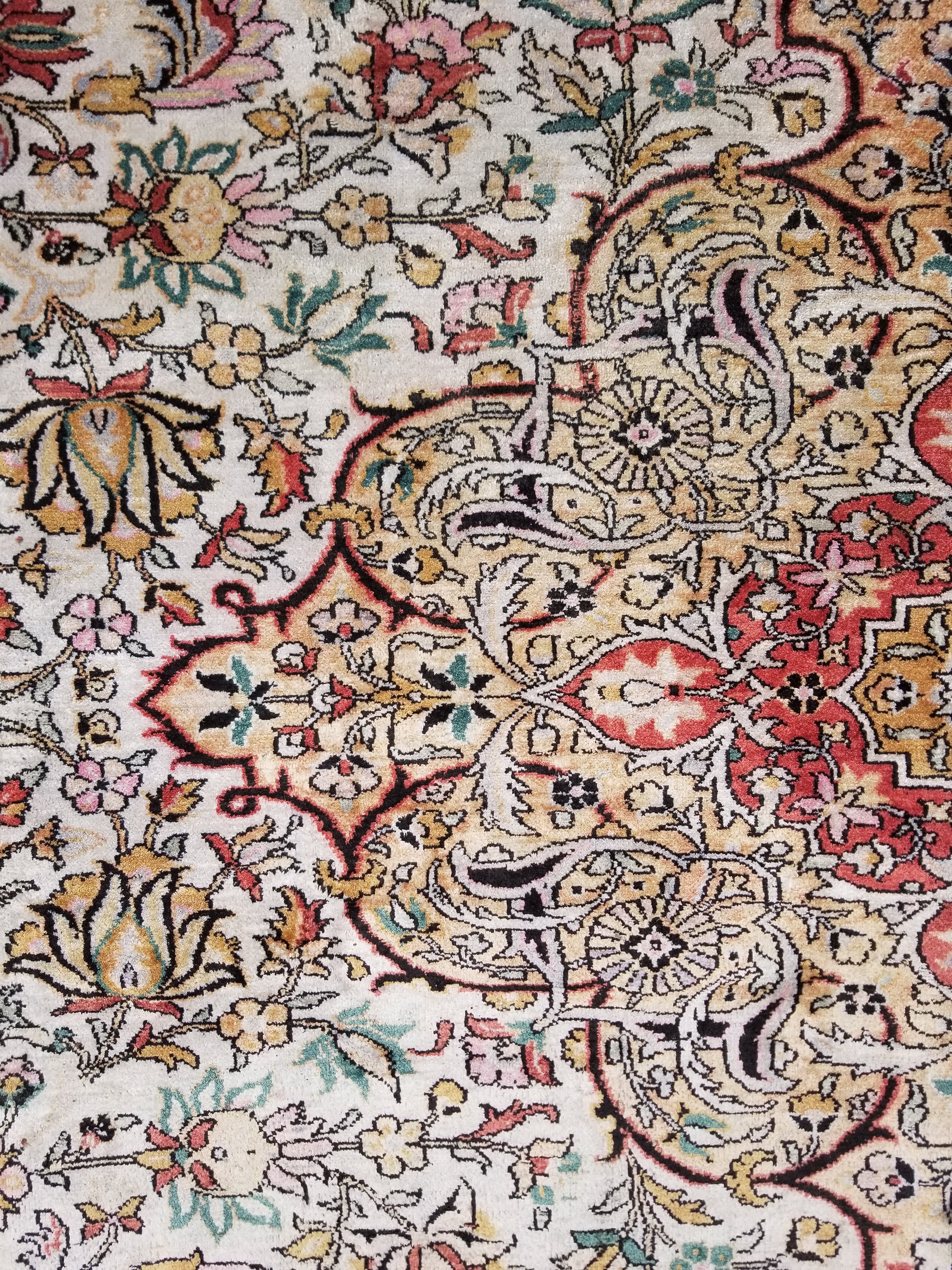 Distressed Antique Traditional Kashmiri Handmade Oriental Silk Rug 345x243cm