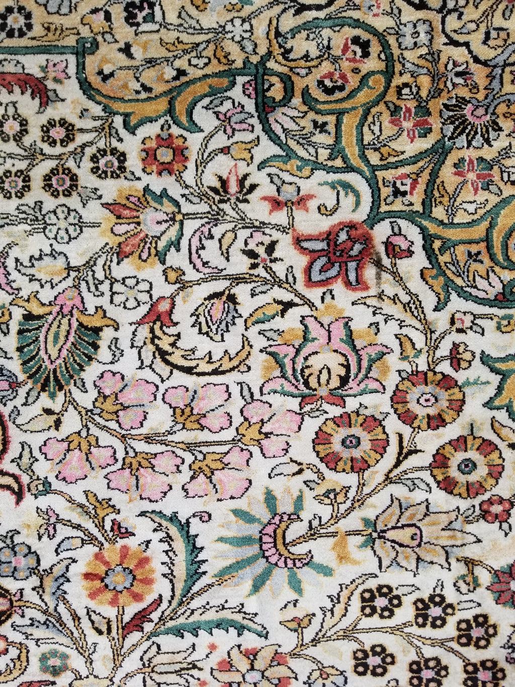 Distressed Antique Traditional Kashmiri Handmade Oriental Silk Rug 345x243cm