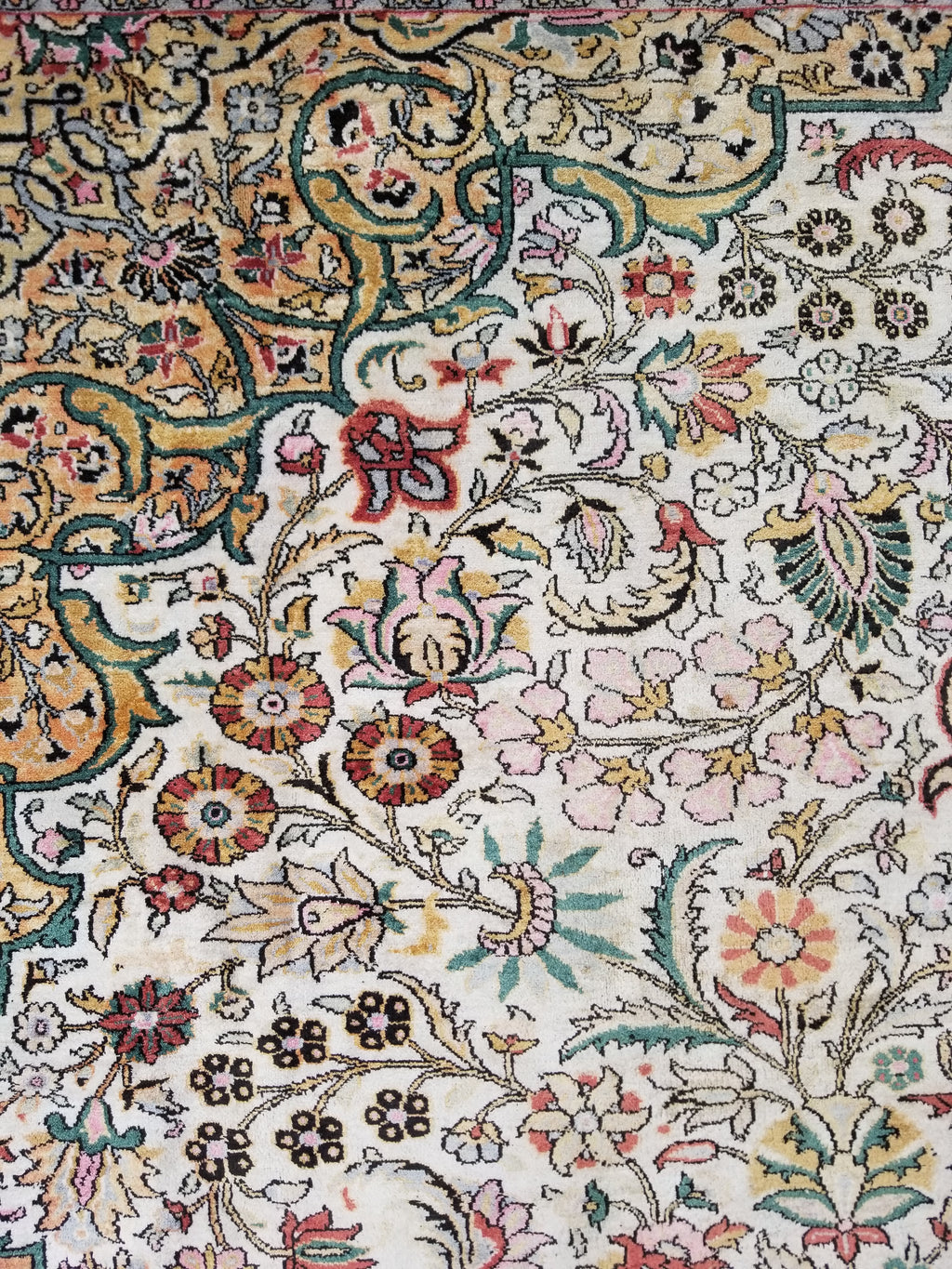 Distressed Antique Traditional Kashmiri Handmade Oriental Silk Rug 345x243cm