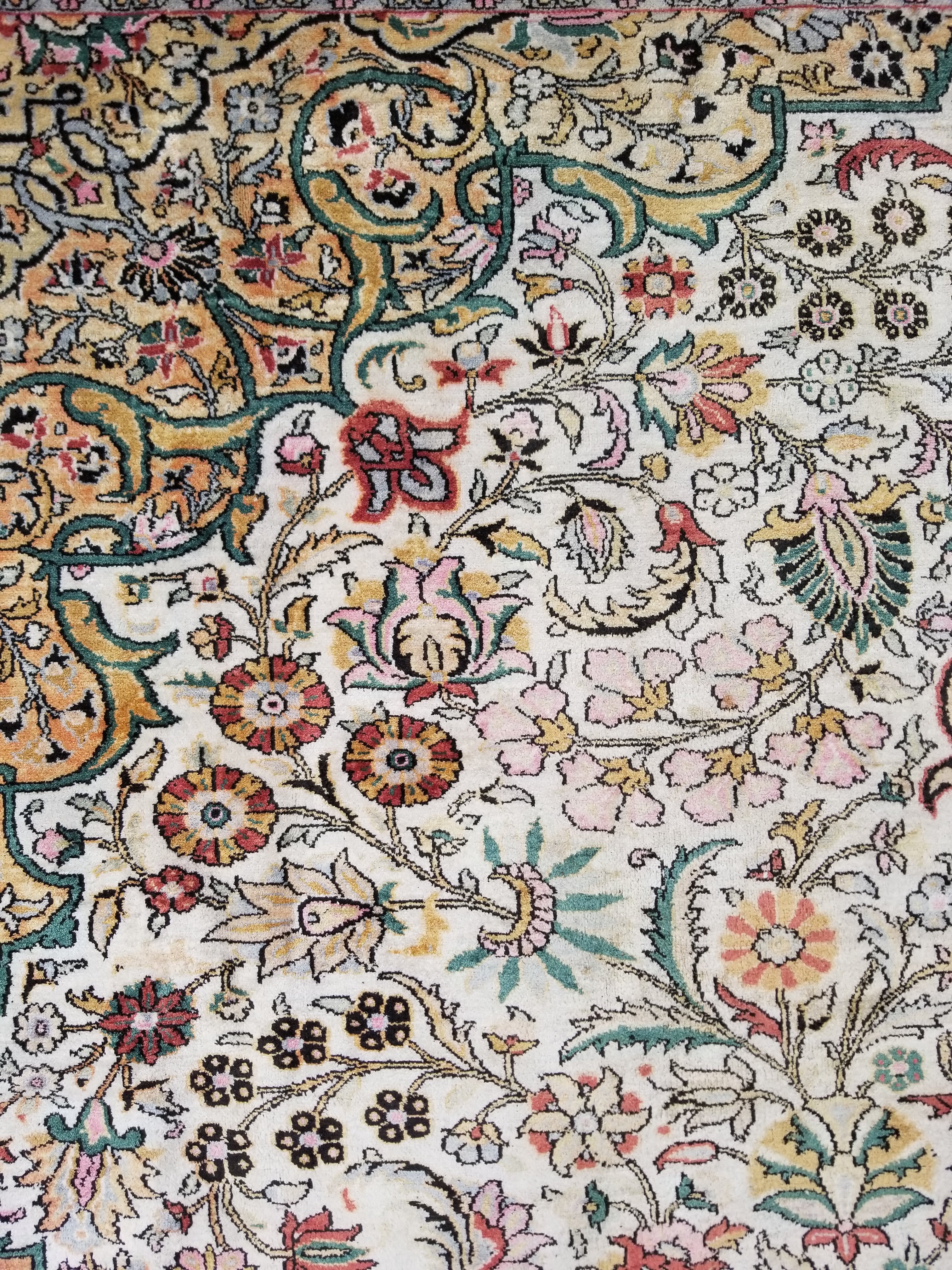 Distressed Antique Traditional Kashmiri Handmade Oriental Silk Rug 345x243cm