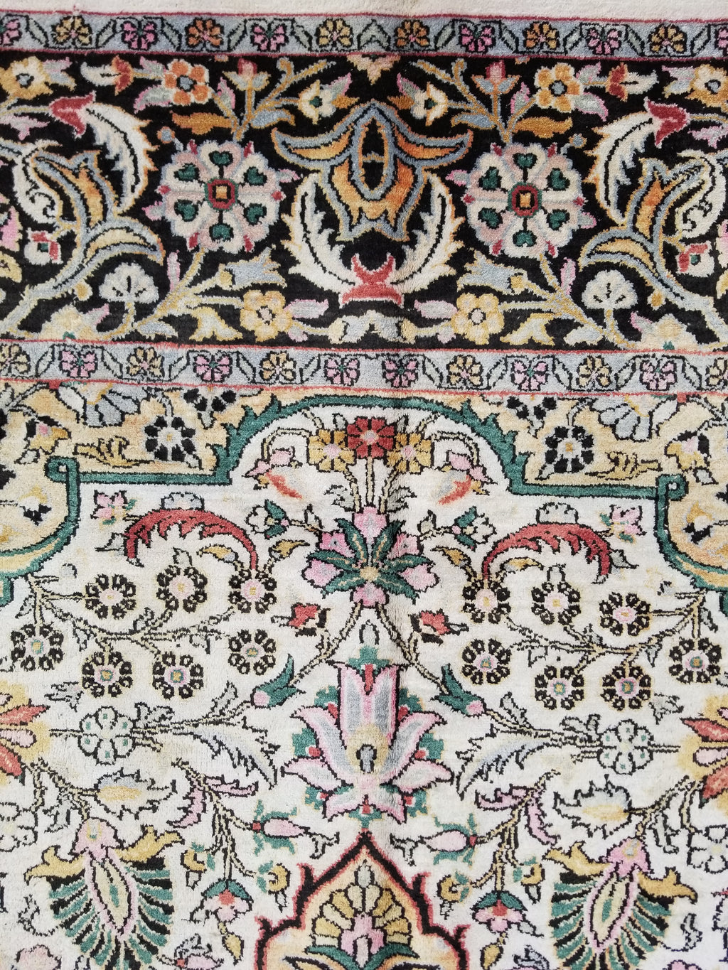 Distressed Antique Traditional Kashmiri Handmade Oriental Silk Rug 345x243cm